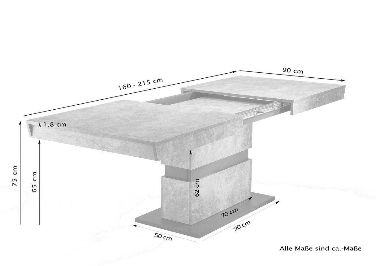 Esstisch ausziehbar Matthew 160-215x90cm Eiche Dekor/Grau - Dunkelgrau/Eiche Artisan, MODERN, Holzwerkstoff (160/90/75cm) - MID.YOU
