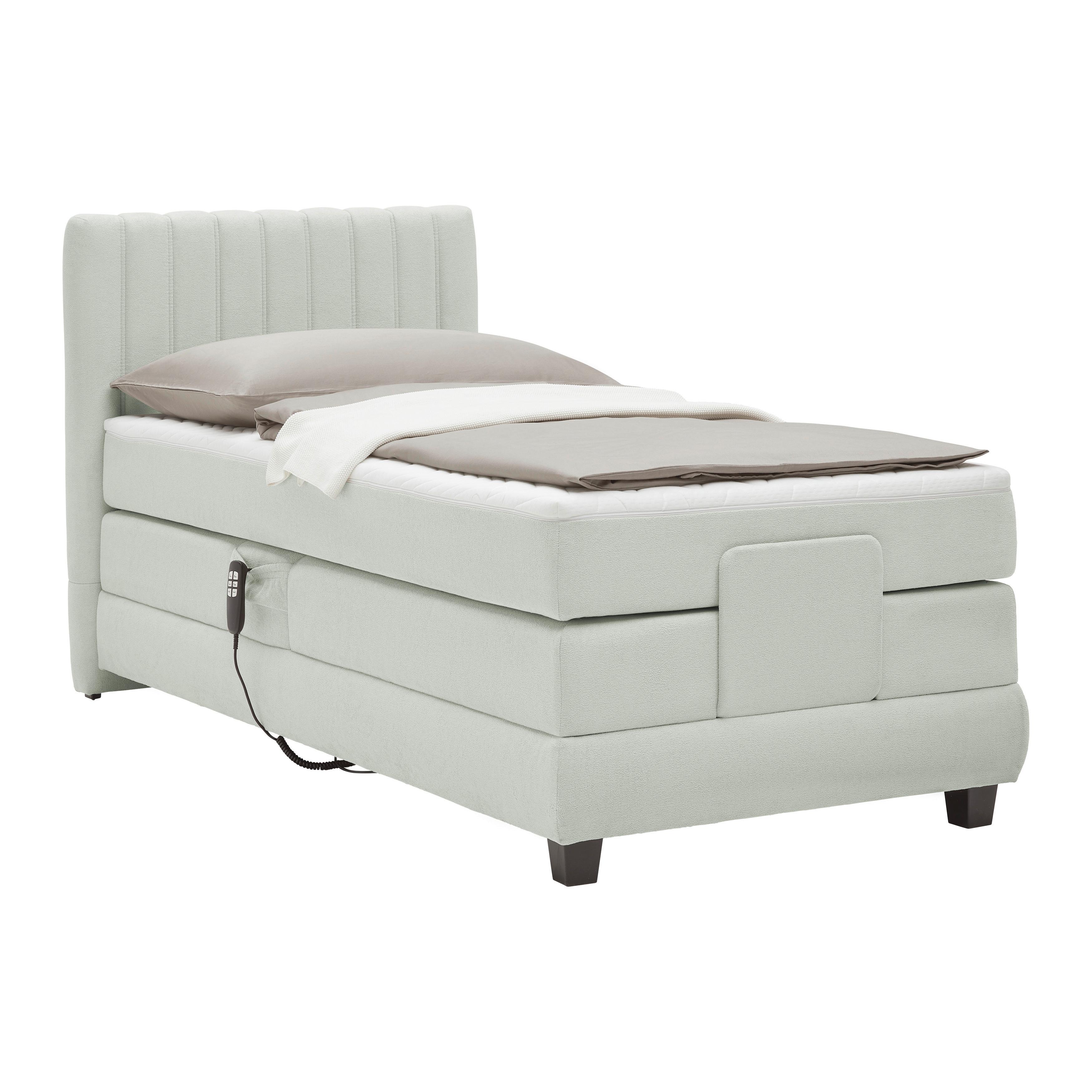 Boxspringbett Dixon Hellgrau ca. 90x200cm - Hellgrau/Schwarz, Konventionell, Holz/Holzwerkstoff (90/200cm) - Premium Living