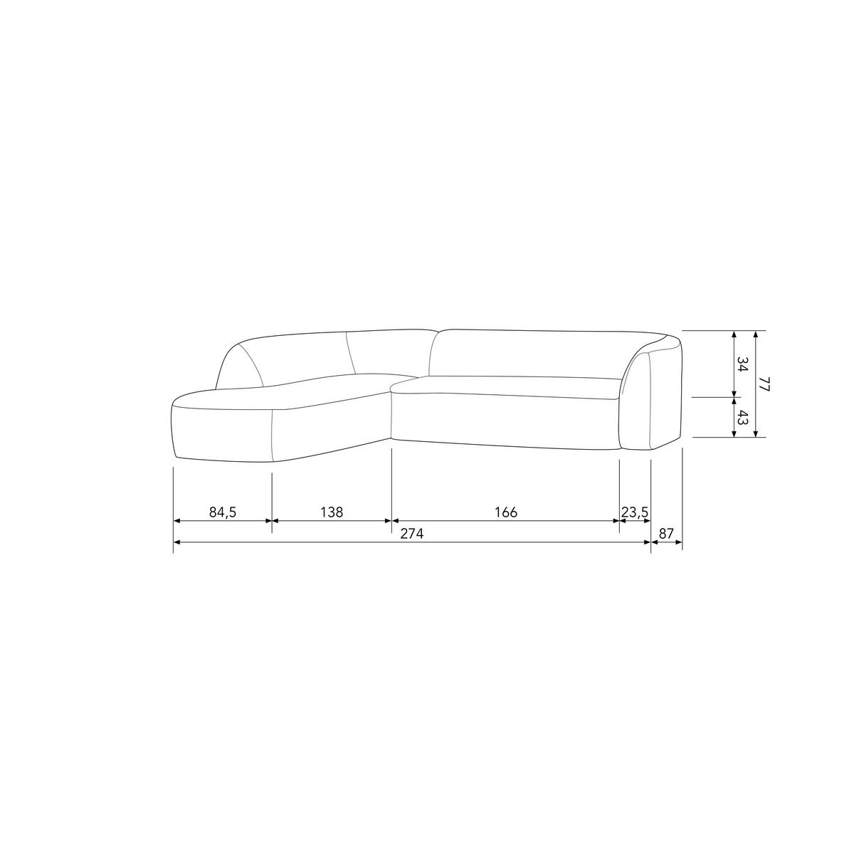 Ecksofa Sloping Naturfarben S: 225x274cm - Naturfarben, Design, Textil (225/274cm) - Livetastic