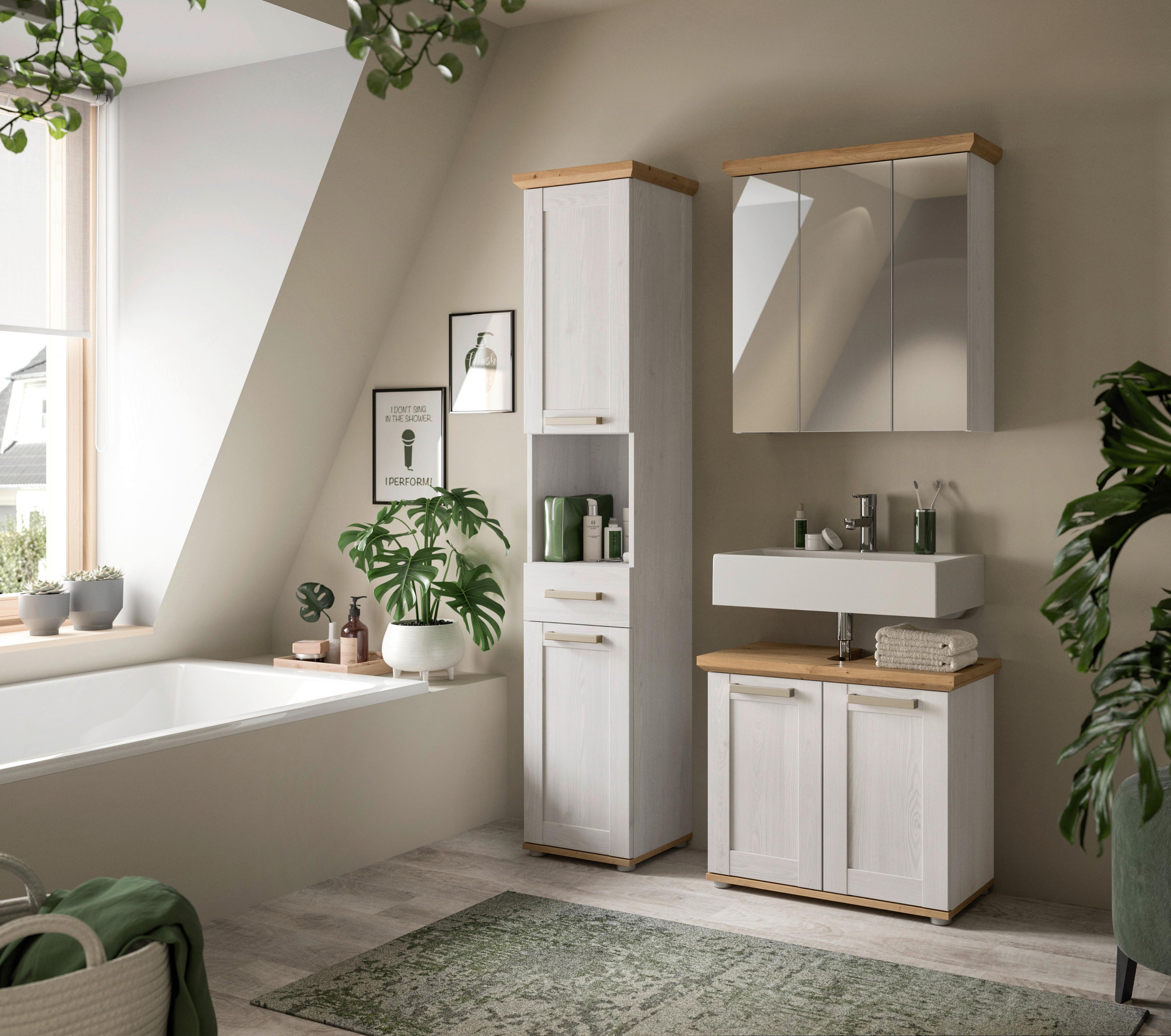 Badezimmer Verona Lärchenfarben/Eiche Artisan - Silberfarben/Lärchefarben, Trend, Glas/Holzwerkstoff (108cm) - MID.YOU
