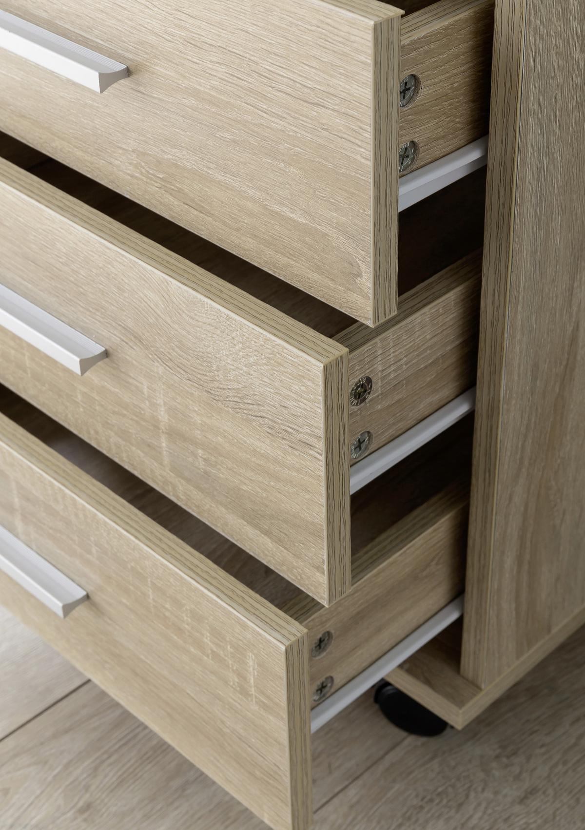 Predalnik Na Kolescih Rollcontainer - srebrne barve/barve hrasta, Konvencionalno, kovina/umetna masa (40/70,5/33cm) - MID.YOU