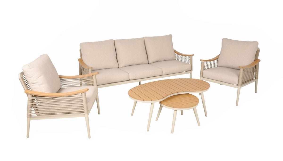 GARTENSET LOUNGE-GRUPPE TULUM, 5-TLG. - Sandfarben/Beige, MODERN, Kunststoff/Textil - Gardenson