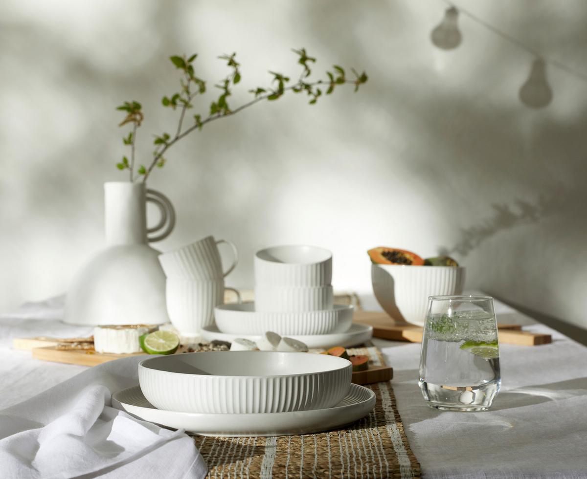 SERWIS OBIADOWO-ŚNIADANIOWY TIMELESS - biały, Trend, ceramika - Novel