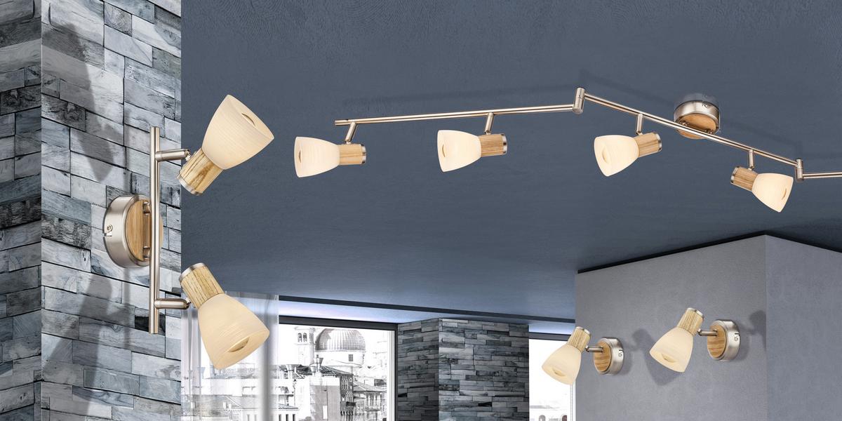 Strahler Gylfi in Nickelfarben max. 40 Watt - Nickelfarben, LIFESTYLE, Glas/Naturmaterialien (145/18cm) - Globo