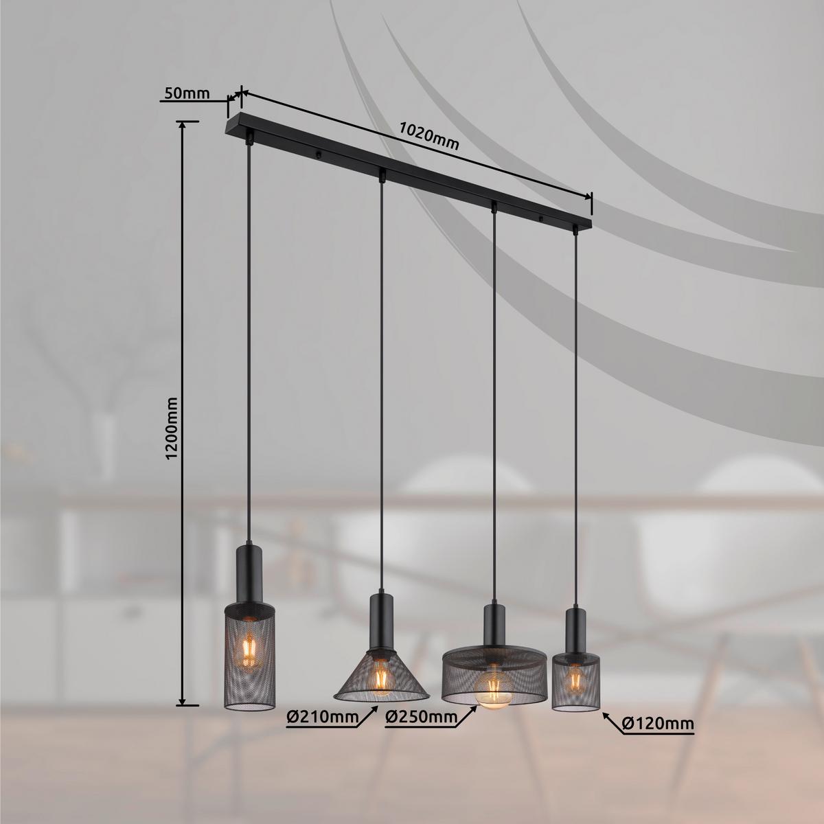 Hängeleuchte Jedd Schwarz max. 60 Watt - Schwarz, Kunststoff/Metall (110/25/120cm) - Globo