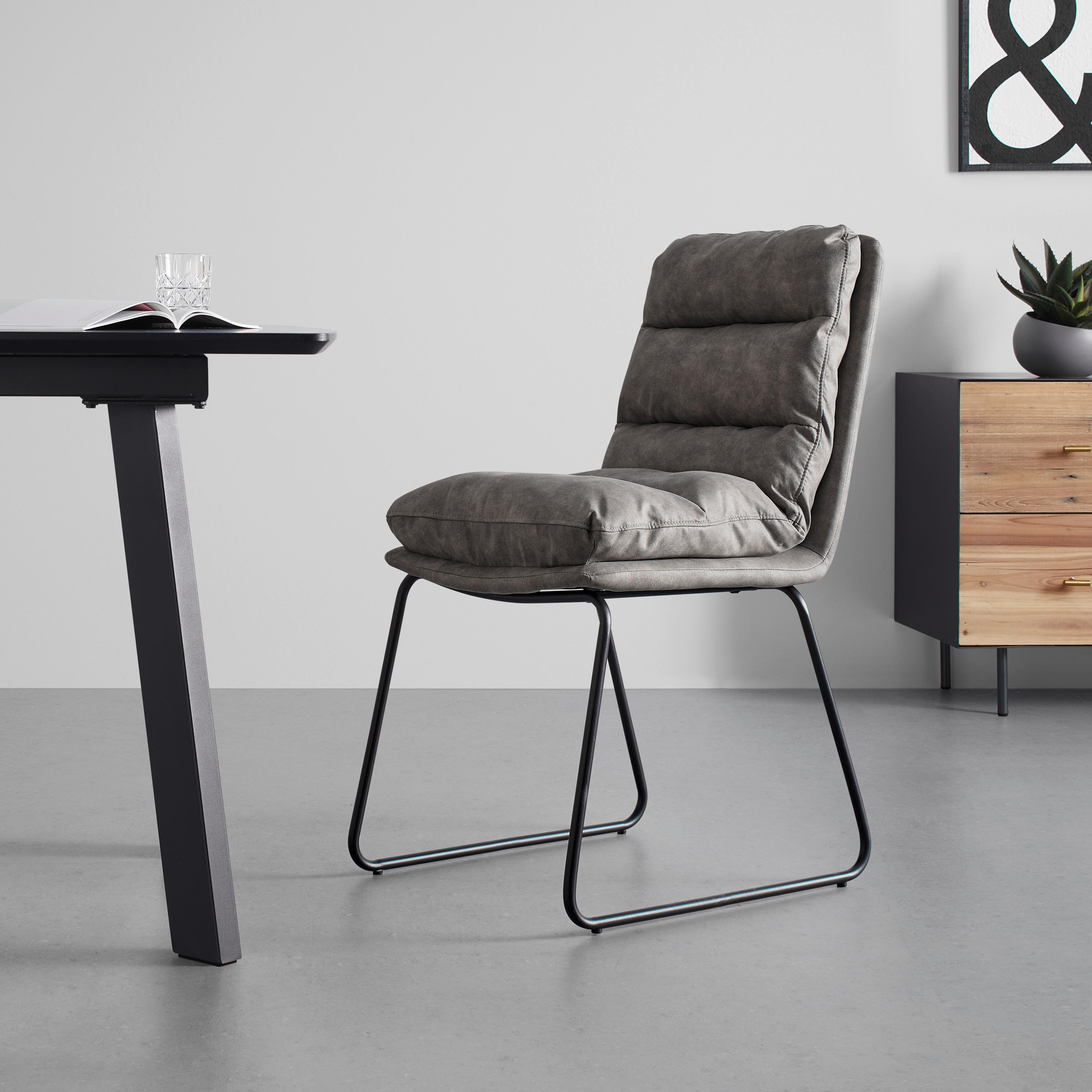 Stuhl "Kona", grau, Gepolstert - Schwarz/Grau, MODERN, Textil/Metall (48/90/65cm) - Bessagi Home