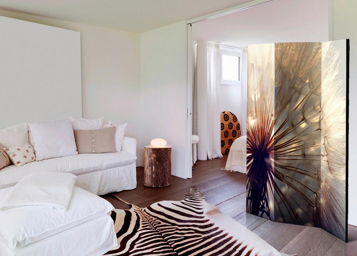 Paravan Dandelion Kiss, 3-Delni, Dvostranski - barve medu/bež, Basics, tekstil/les (135cm) - artgeist