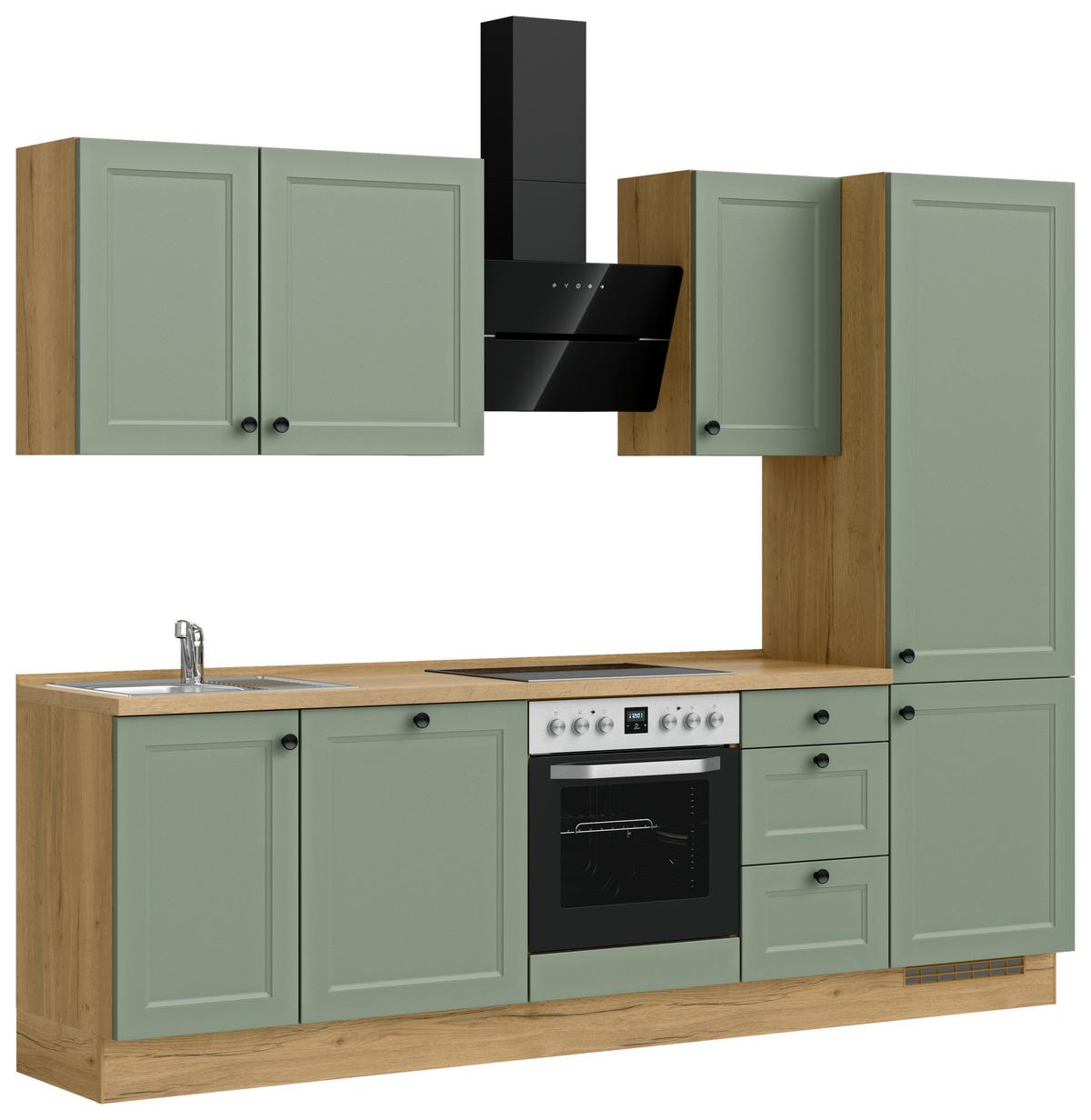 Küchenblock Cascada High m. Geräten Schilfgrün - Schilfgrün/Eichefarben, MODERN, Holzwerkstoff/Metall (270cm) - Nobilia