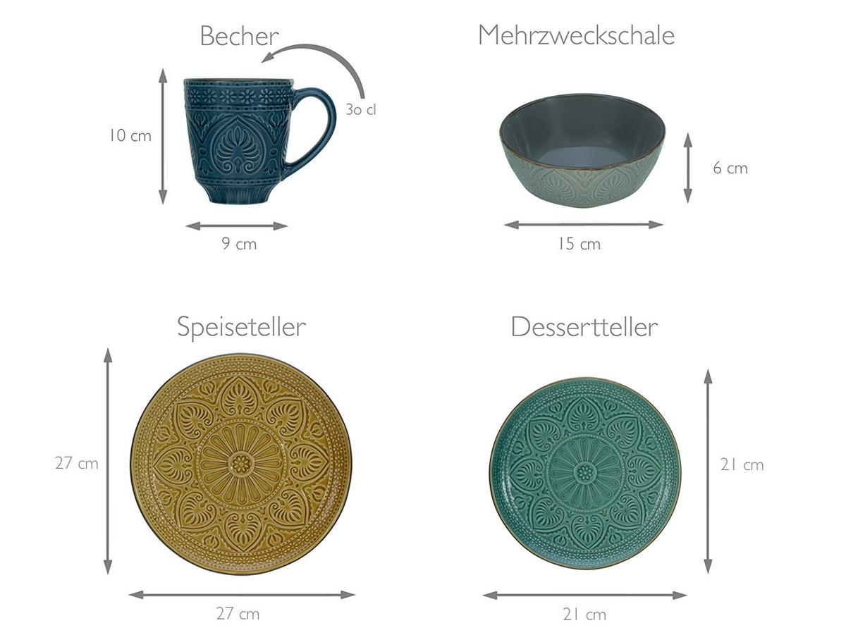 Kombiservice Samarkand, 16-teilig - Smaragdgrün/Gelb, LIFESTYLE, Keramik (33/30/32cm) - Creatable