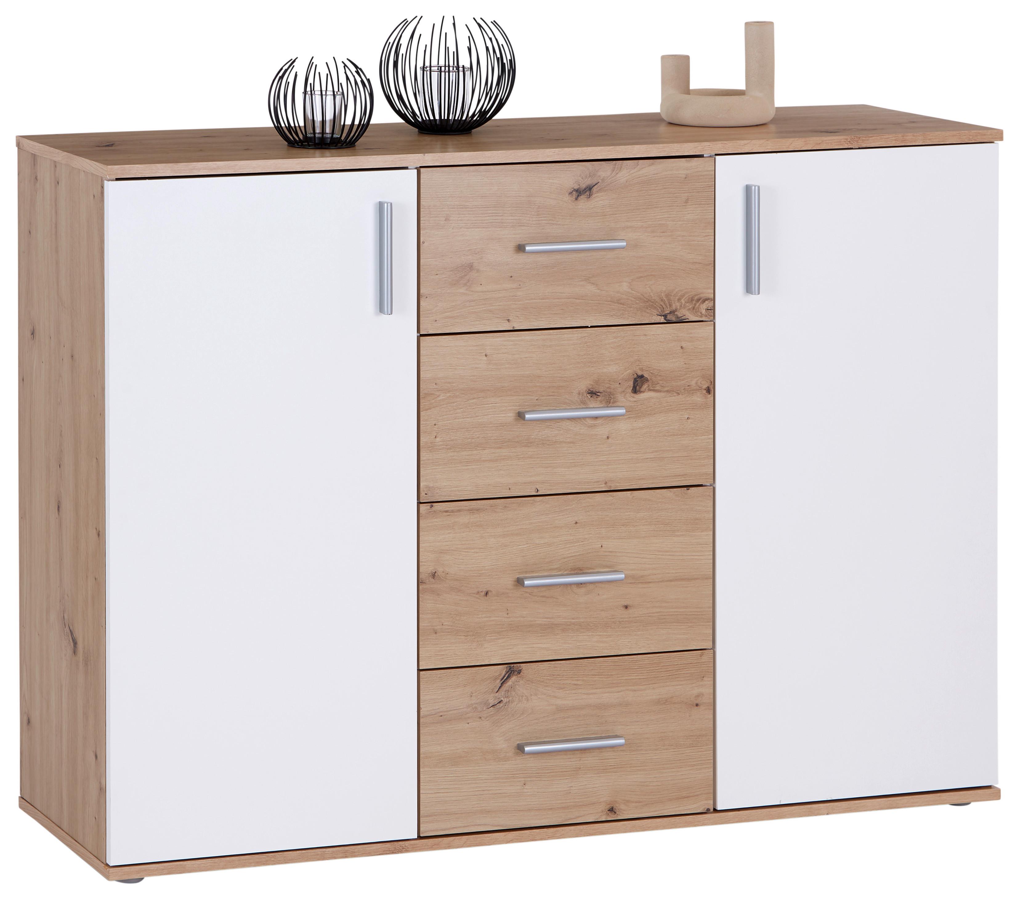 Komoda Ina 03, Barva Hrasta, Bela - bela/barve aluminija, Moderno, umetna masa/leseni material (132/94,8/38,3cm) - Mömax