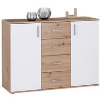 Komoda Ina 03, Barva Hrasta, Bela - bela/barve aluminija, Moderno, umetna masa/leseni material (132/94,8/38,3cm) - Mömax