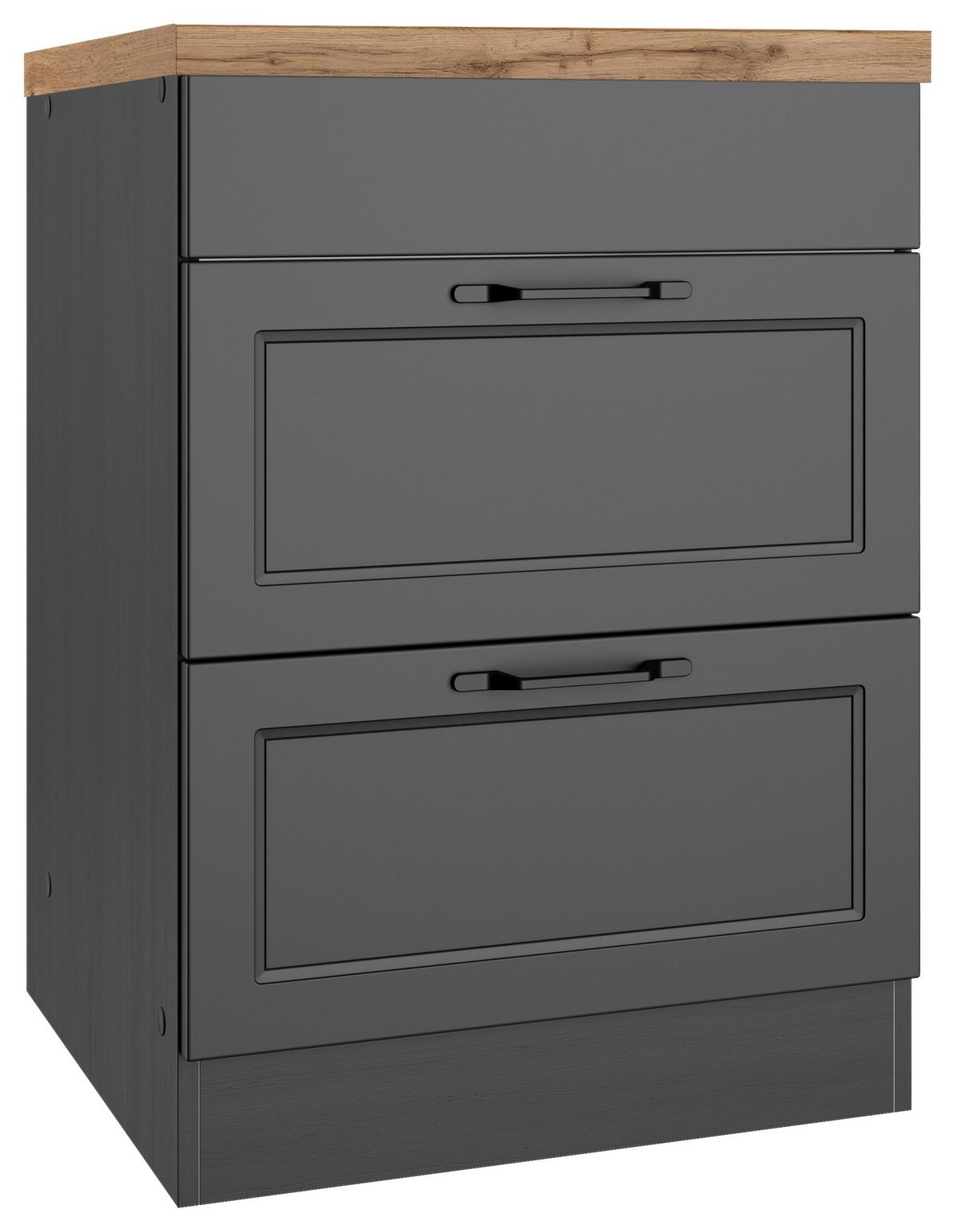Kochfeldumbauschrank Meran ca. 60x86x60 cm Grau/Eiche - Eiche Wotan/Schwarz, LIFESTYLE, Holzwerkstoff/Metall (60/86/60cm) - Held