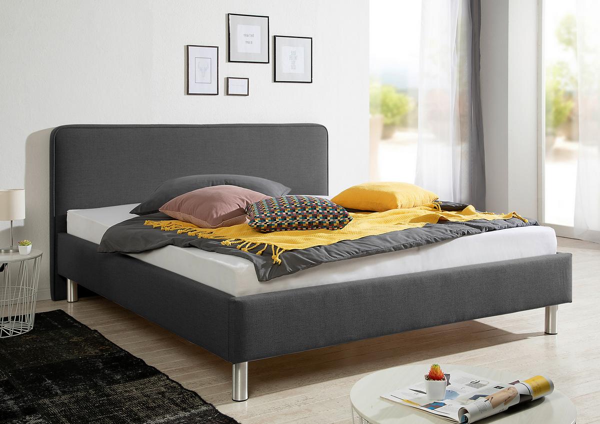 Polsterbett Jone Anthrazit ca. 160x200 cm - Anthrazit/Alufarben, MODERN, Textil/Metall (160/200cm) - Livetastic