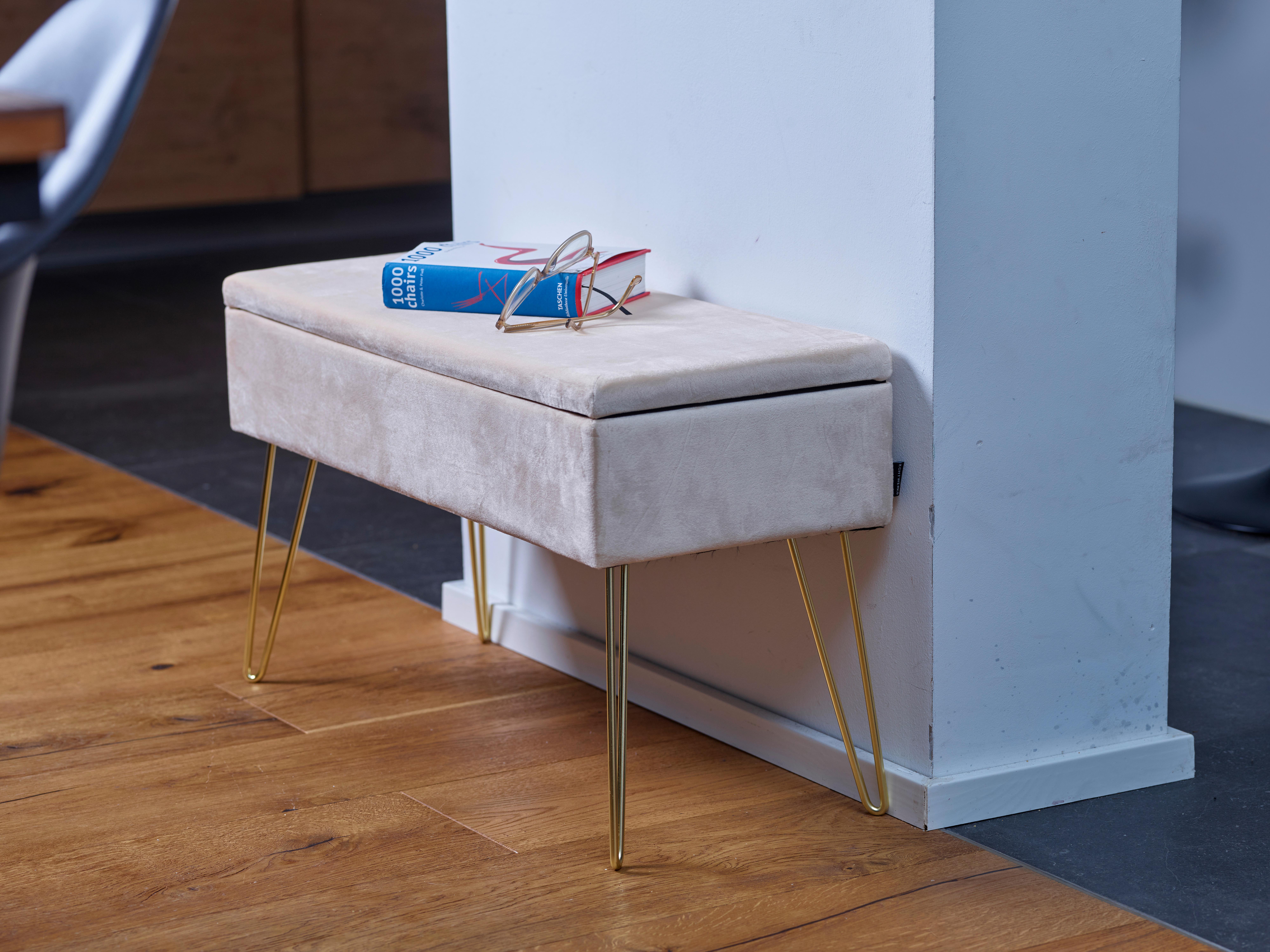 Hockerbank Scarlett Creme H: 42 cm mit Stauraum - Weiß, Design, Textil/Metall (75/42/30cm) - Echtwerk
