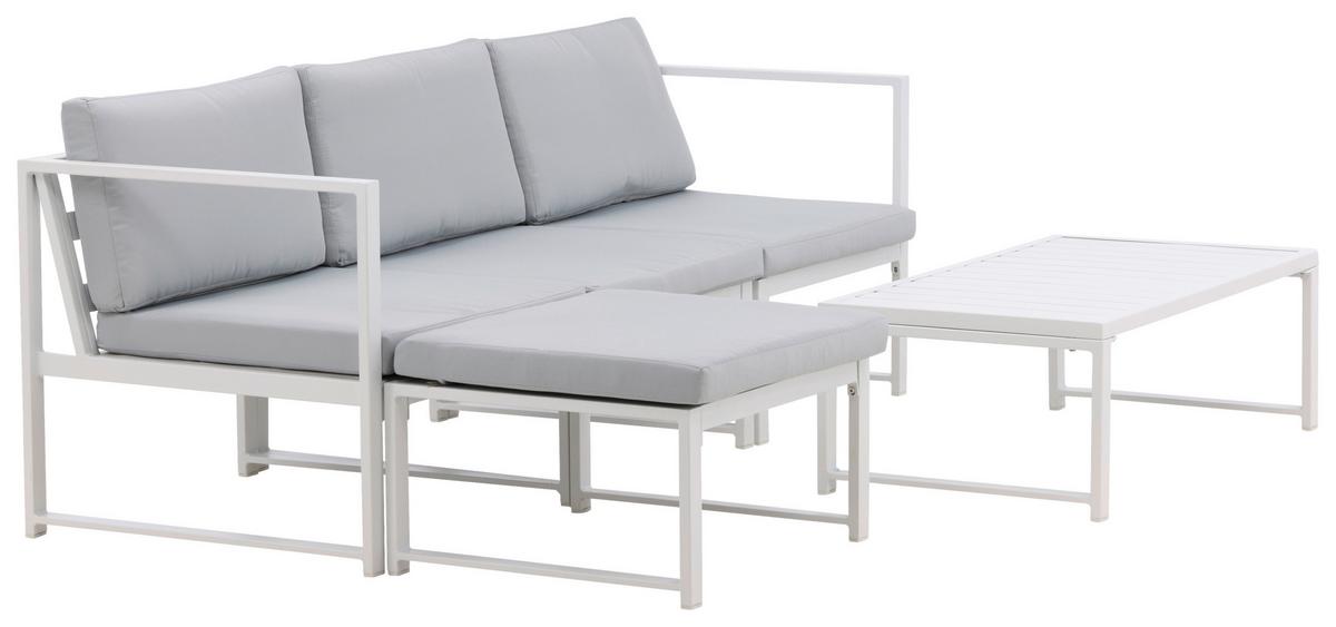LOUNGEGARNITUR SALVADOR - Weiß/Grau, KONVENTIONELL, Textil/Metall - Gardenson