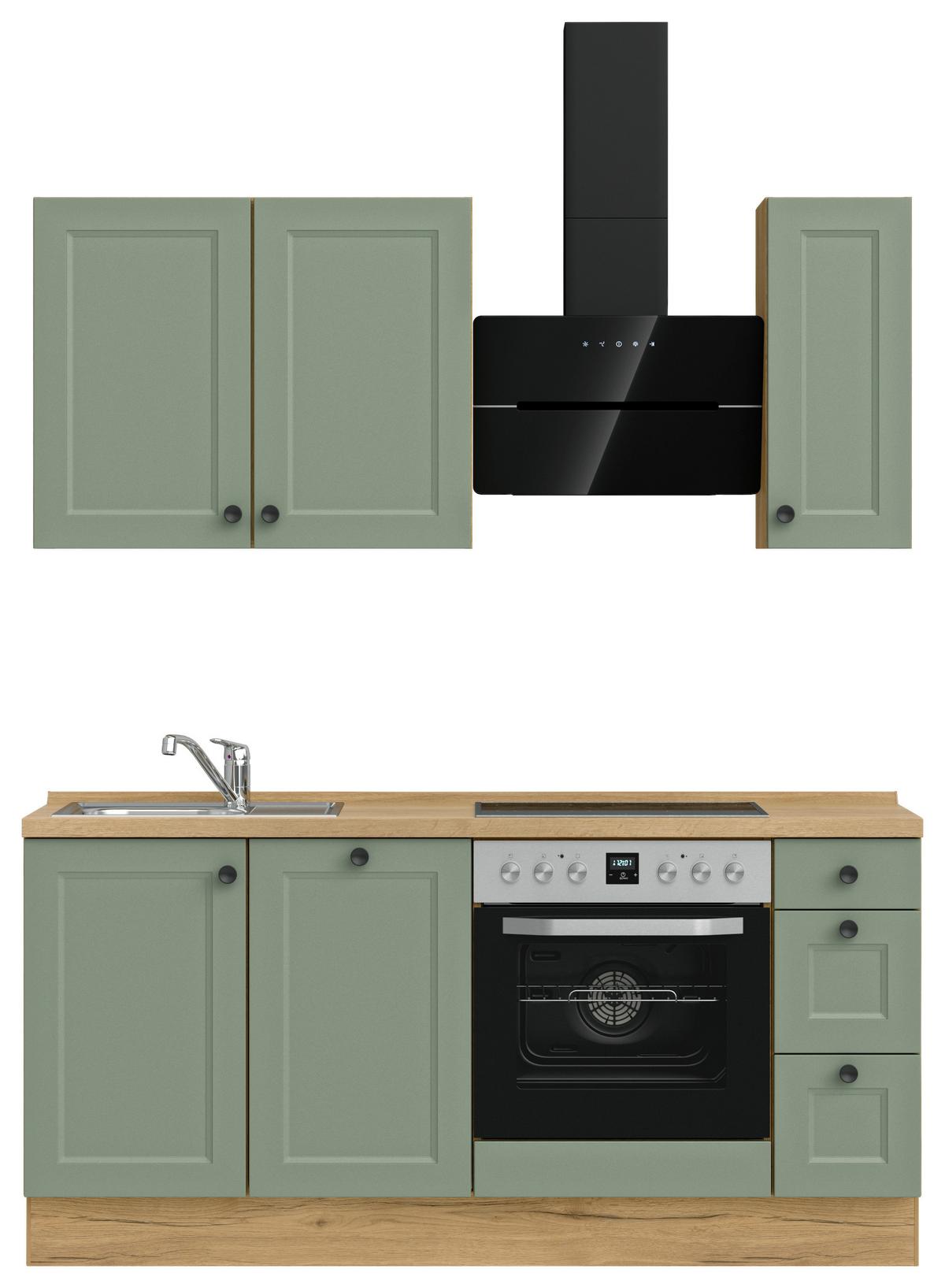 Küchenblock Cascada High m. Geräten Schilfgrün - Schilfgrün/Eichefarben, MODERN, Holzwerkstoff/Metall (180cm) - Nobilia
