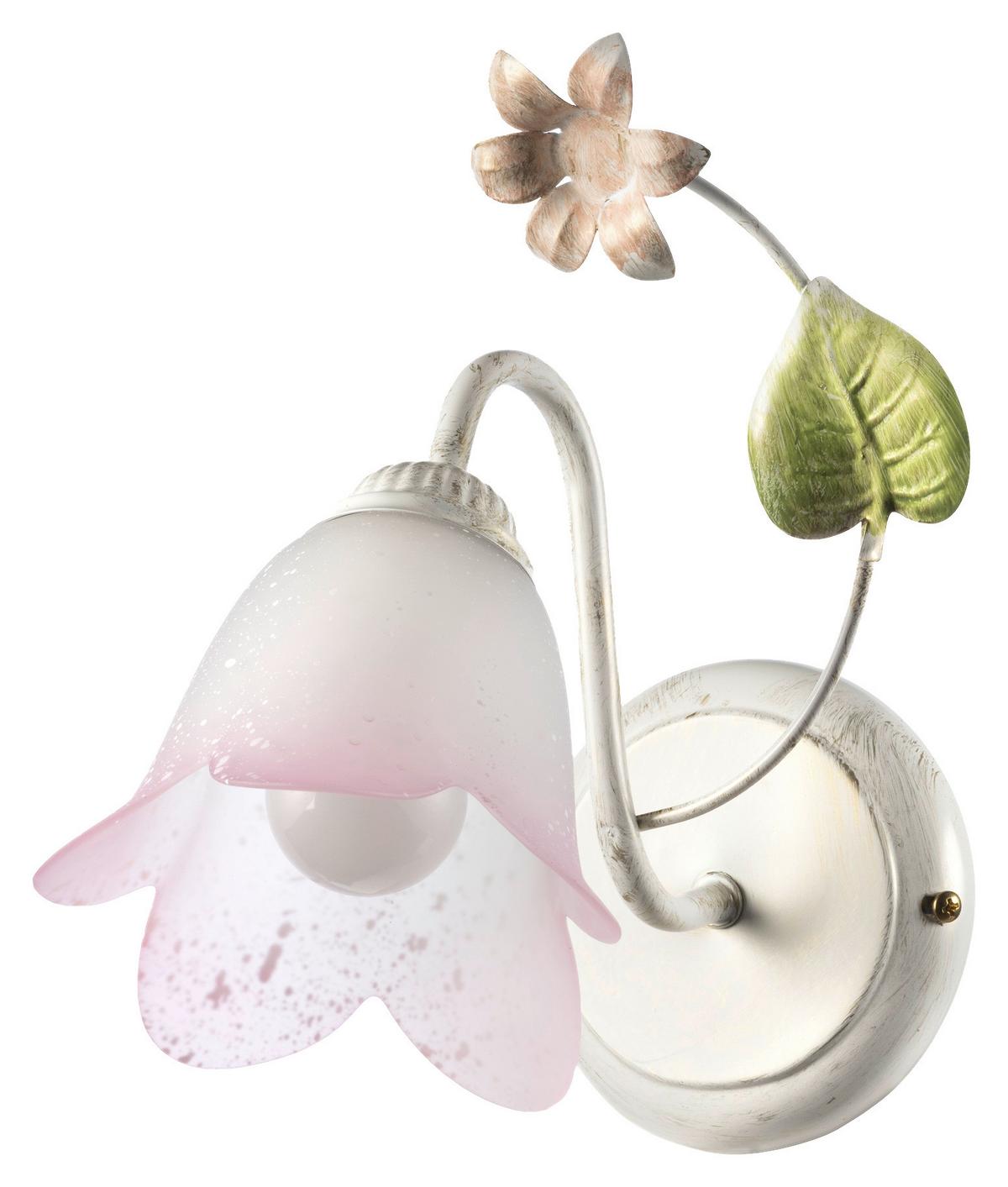 Wandleuchte Botton d'oro Weiß/Pink max. 6 Watt - Weiß, KONVENTIONELL, Glas/Metall (25/15/30cm)