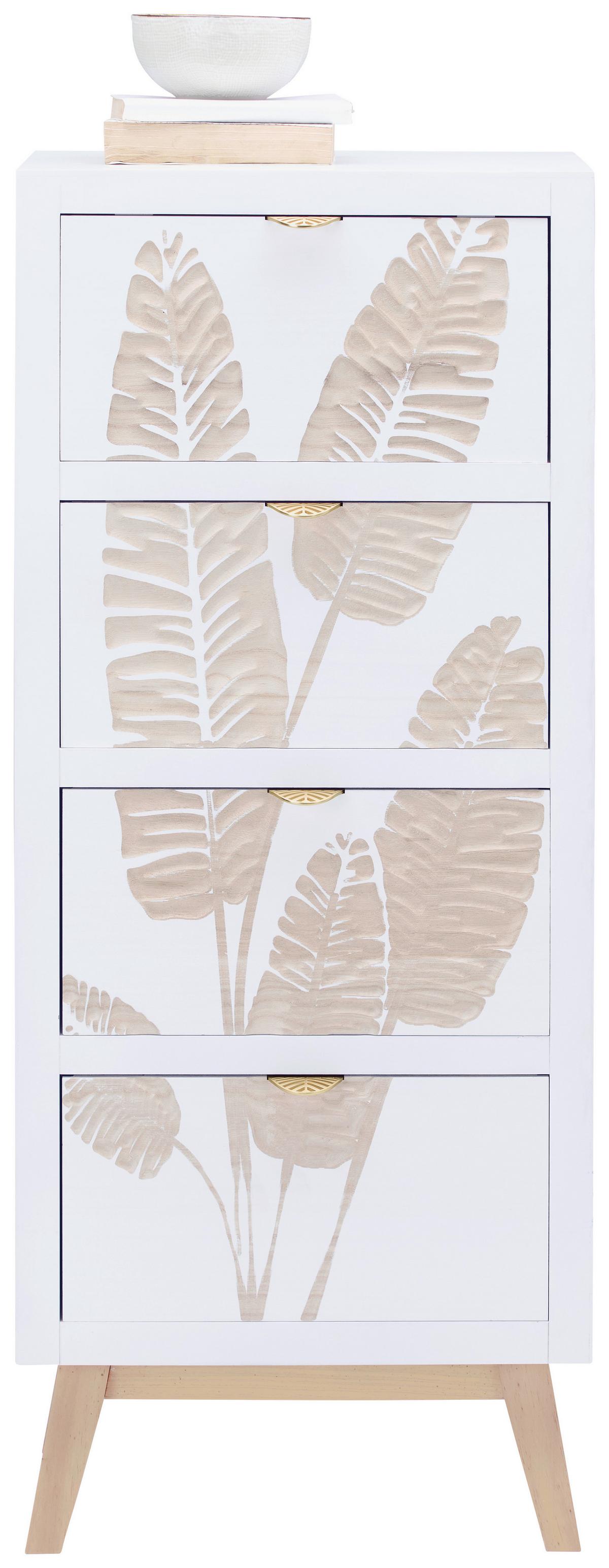 Kommode aus Paulownia massiv - Weiss/Goldfarben, Lifestyle, Holz/Holzwerkstoff (45/109/30cm) - Premium Living