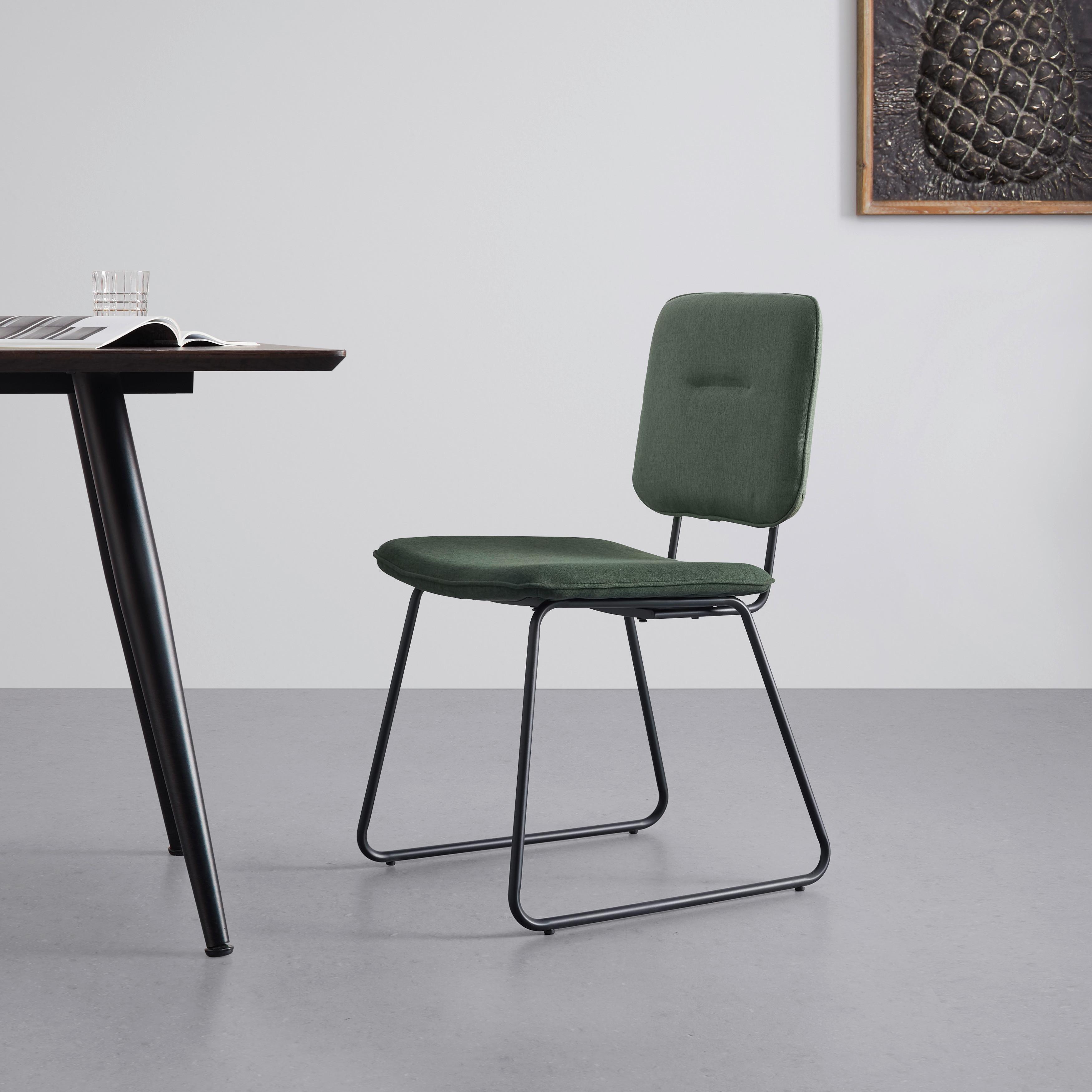 Stuhl "Ava", Webstoff, grün - Dunkelgrün/Schwarz, MODERN, Holz/Textil (49/85/62cm) - Bessagi Home
