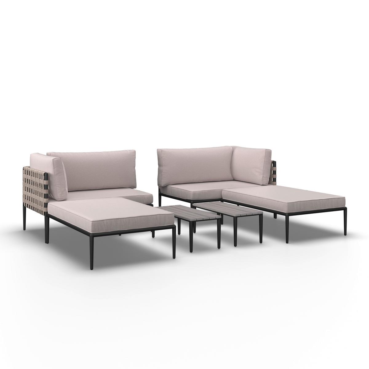Loungegarnitur Enja Hellgrau Metall/Outdoorstoff +Abdeckung - Hellgrau/Schwarz, MODERN, Kunststoff/Textil (104/60/70cm) - Bessagi Garden