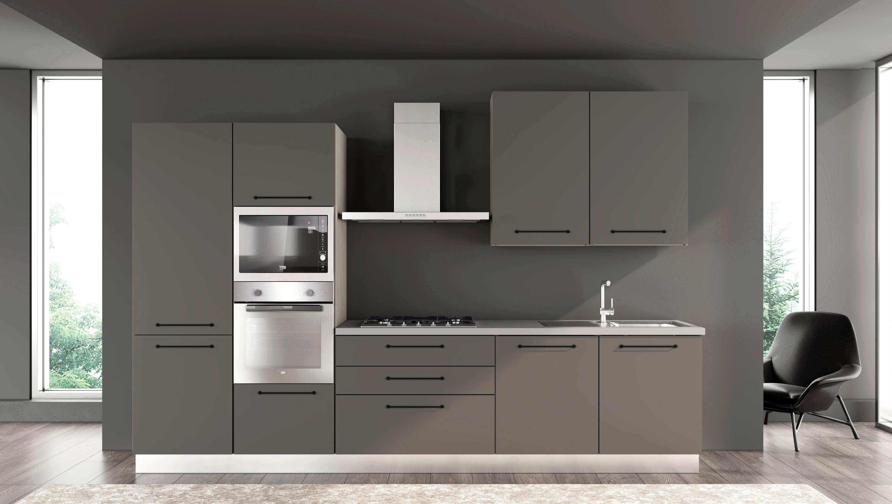 Kuhinjski Blok Line, Z Aparati, 330 Cm - siva/črna, Moderno, kovina/leseni material (330/60/216/240cm) - Mömax