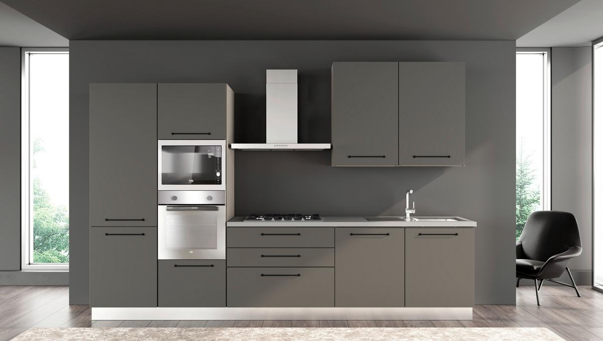 Kuhinjski Blok Line, Z Aparati, 330 Cm - siva/črna, Moderno, kovina/leseni material (330/60/216/240cm) - Mömax