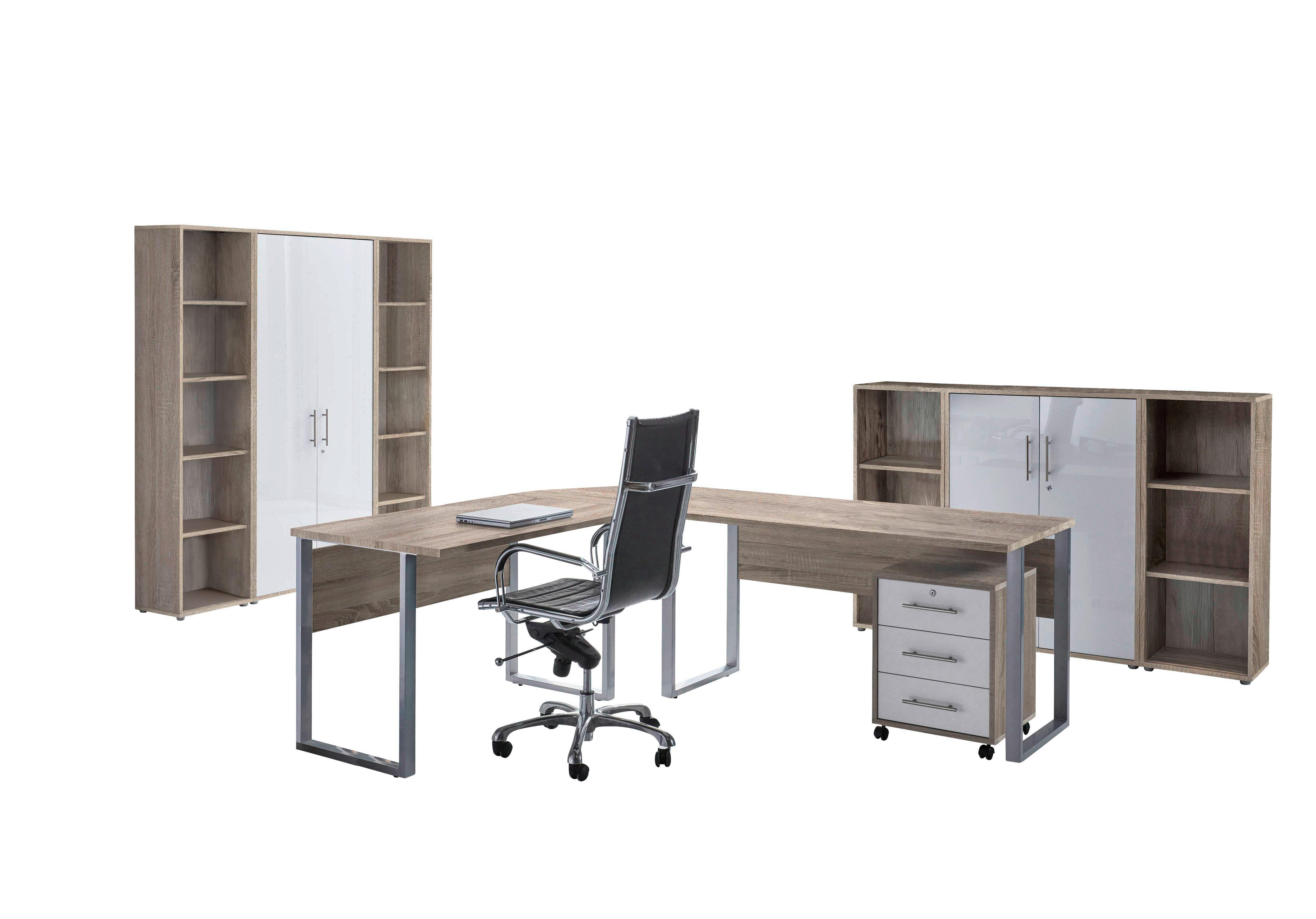 Büro Office Edition Set 5 Sonoma Eiche/Weiß - Weiß Hochglanz/Sonoma Eiche, MODERN, Holzwerkstoff - MID.YOU