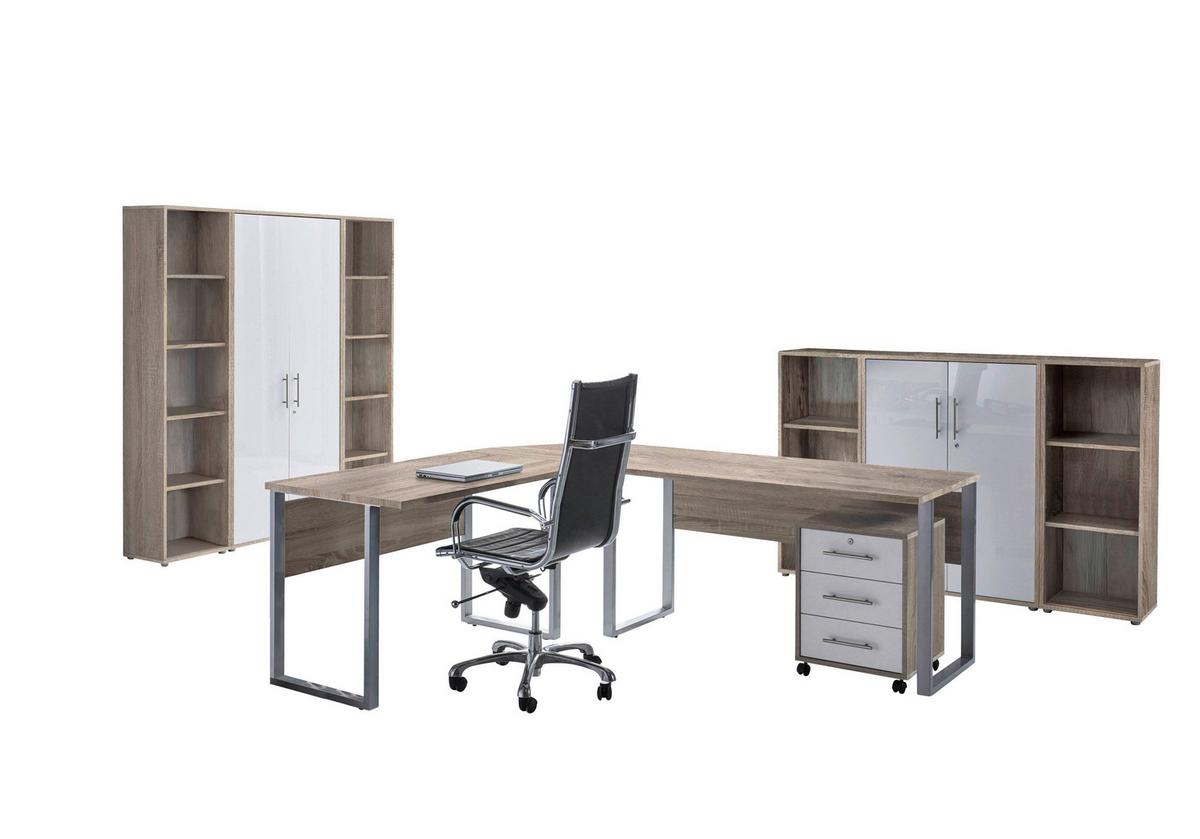 Büro Office Edition Set 5 Sonoma Eiche/Weiß - Weiß Hochglanz/Sonoma Eiche, MODERN, Holzwerkstoff - MID.YOU