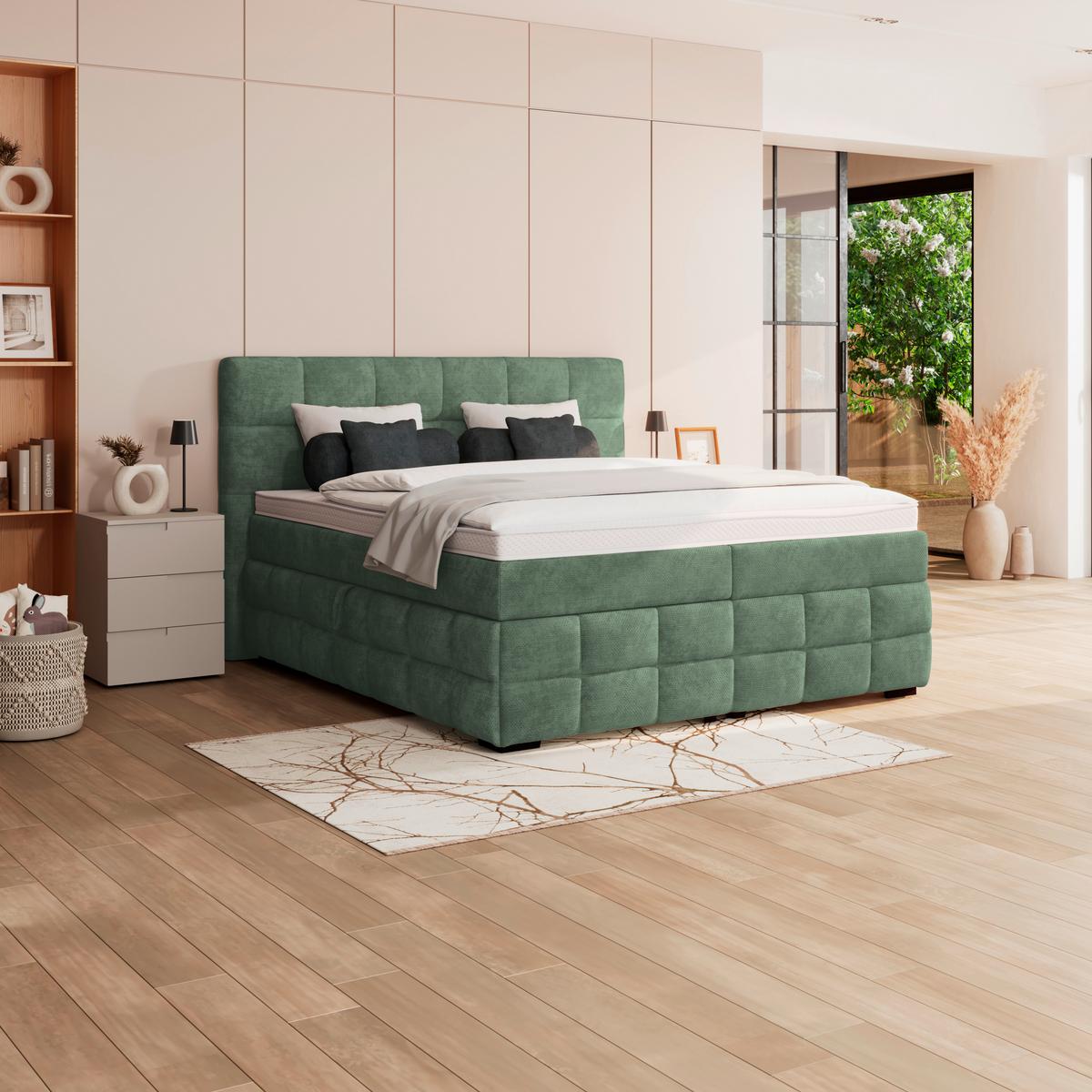 Box Krevet Vega - zelena/boje mente, Trend, tekstil/drvo (200/200cm) - Modern Living