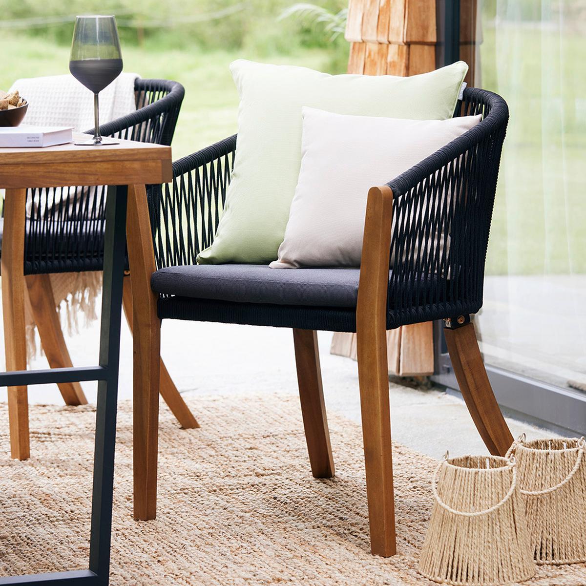 Gartenset Alina Schwarz Akazie Outdoorgewebe - Dunkelgrau/Schwarz, Modern, Holz/Textil (180/77/90cm) - Bessagi Garden