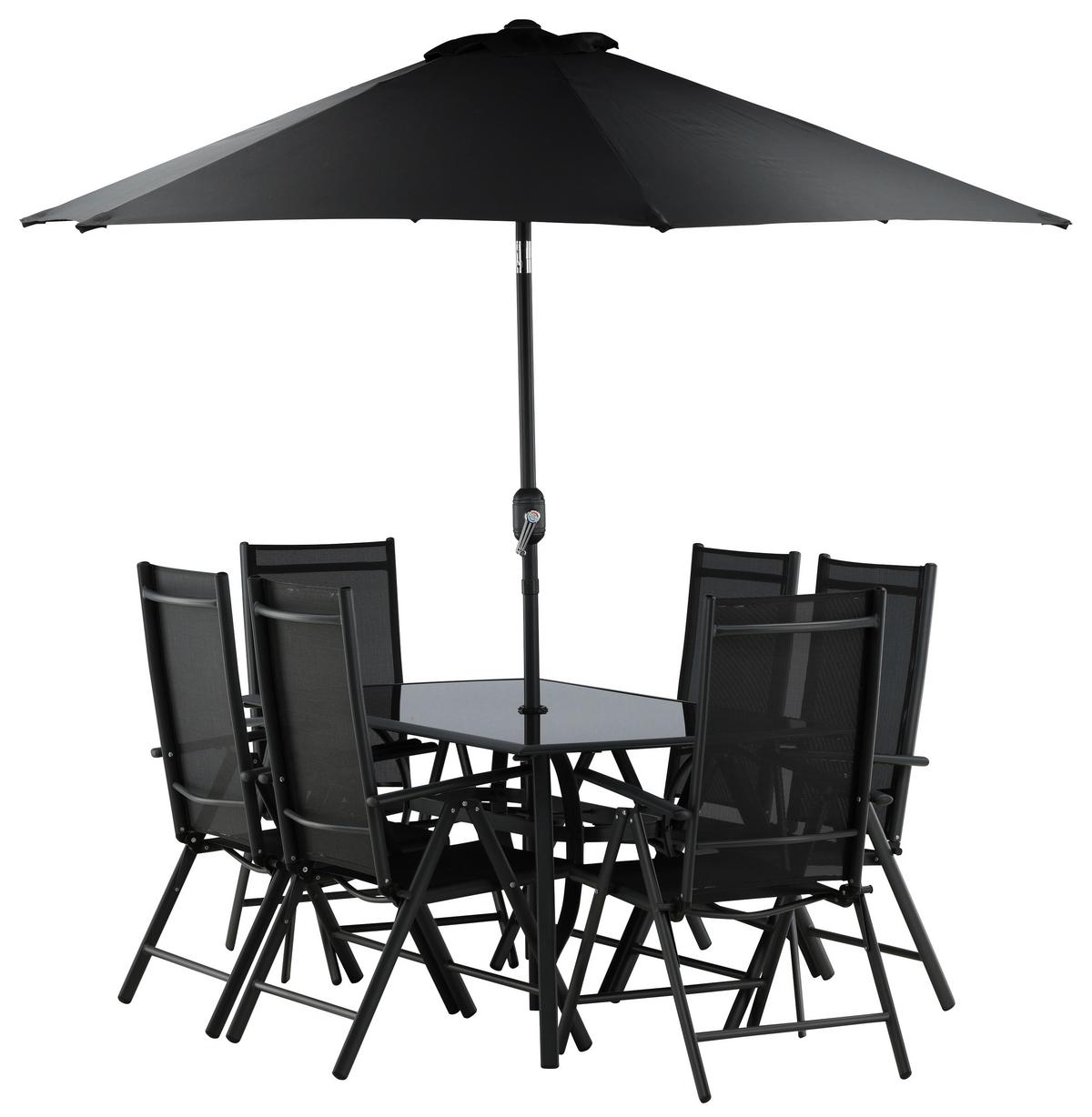 Gartentischgruppe Brekki Schwarz, pulverbeschichtet - Schwarz, KONVENTIONELL, Glas/Metall - Gardenson