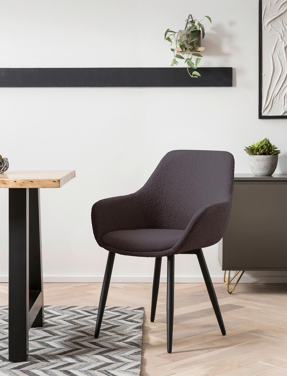 Set Stolov Bouclé, Antracit, 2-Delni - črna/antracit, Moderno, kovina/tekstil (64/86/59cm) - Livetastic