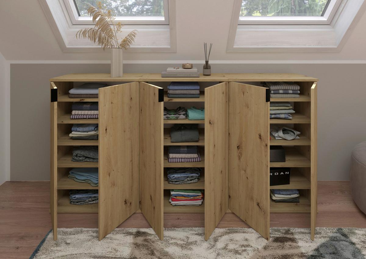 Schuhschrank Projekt X ca.183x99x34cm Eichefarben - Schwarz/Eiche Artisan, KONVENTIONELL, Holzwerkstoff/Metall (183/99/34cm) - MID.YOU