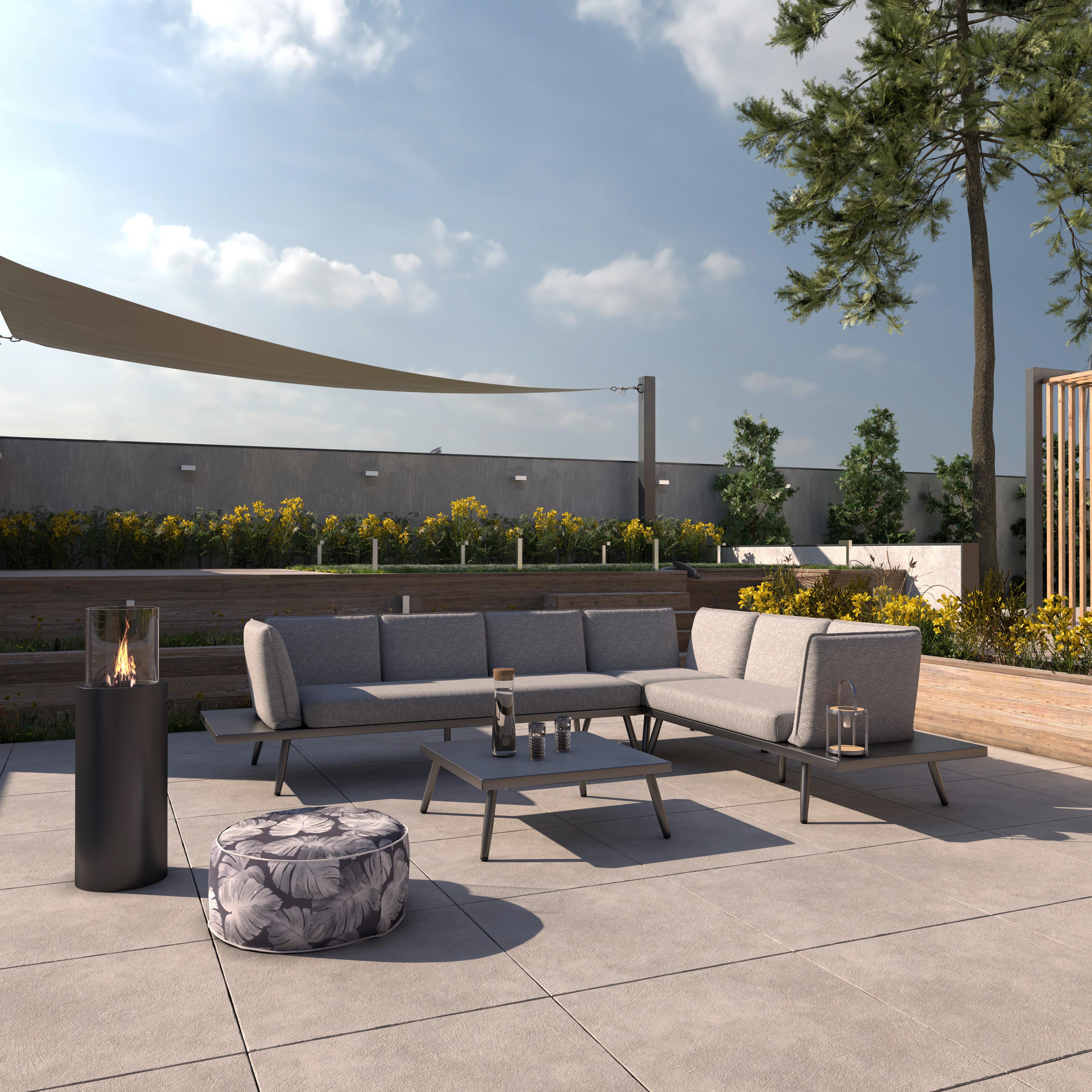 Loungegarnitur-Set Joanne Grau Metall/Outdoorstoff - Schwarz, MODERN, Metall (300/78/80cm) - Bessagi Garden