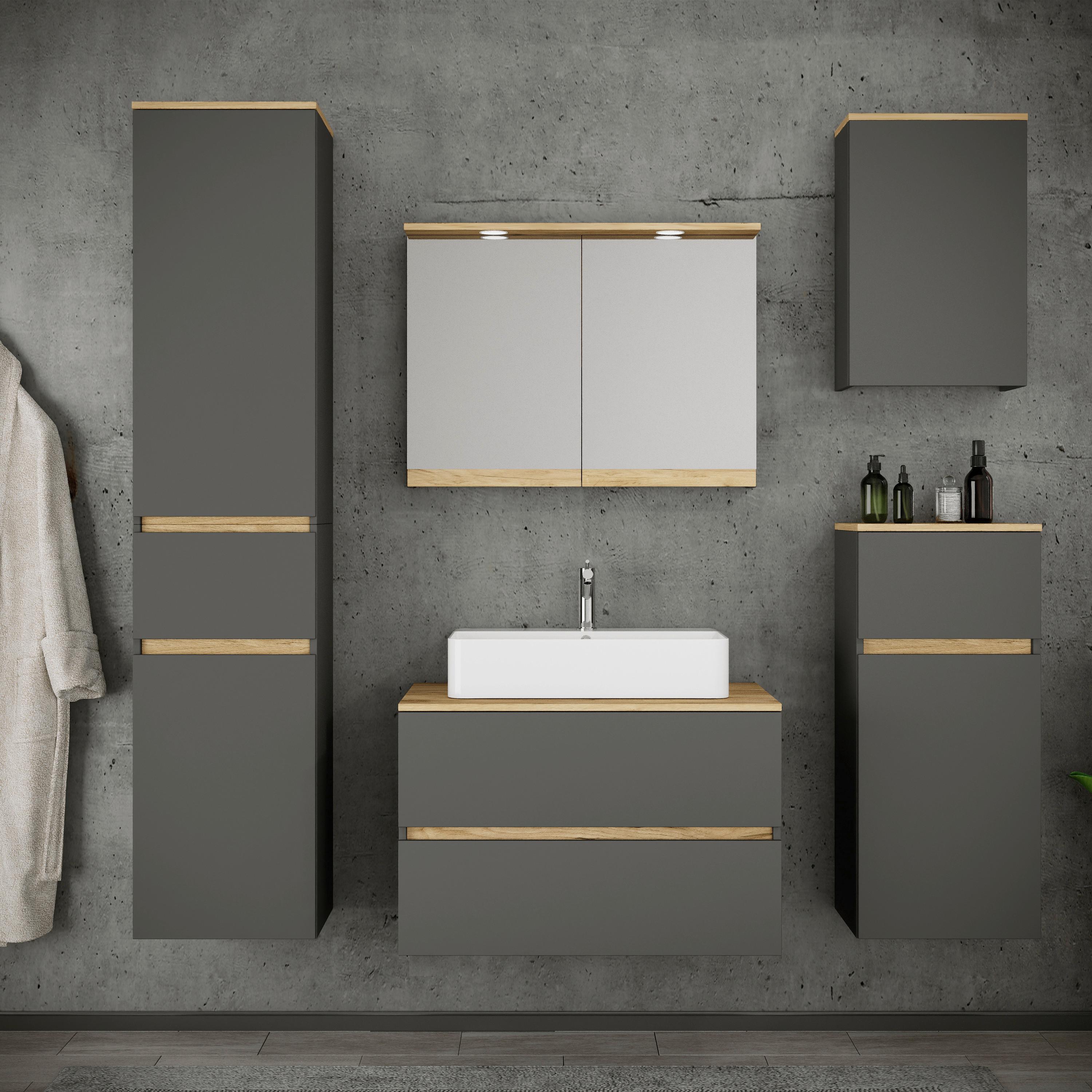Badezimmer Cosila - Honigeiche/Weiss, Trend, Keramik/Holzwerkstoff (160cm) - MID.YOU