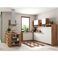 Küchenblock Hilde m. Insel m. Geräten ca.310cm Eiche/Weiß - Wildeiche/Alufarben, Design, Holzwerkstoff/Metall (310-150cm) - Respekta