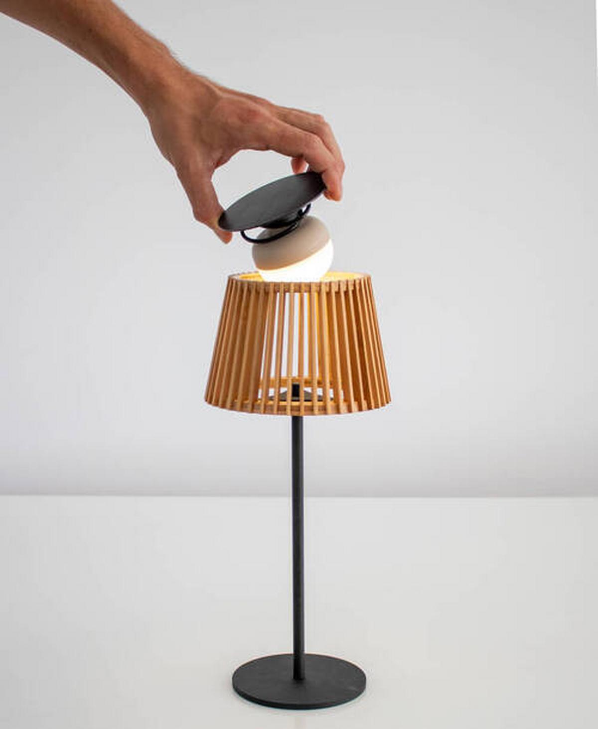 LAMPA STOŁOWA Z AKUMULATOREM OKINAWA LUMOKT036NWSWNW - czarny/brązowy, Natur, materiały naturalne/metal (16/36/16cm) - Newgarden