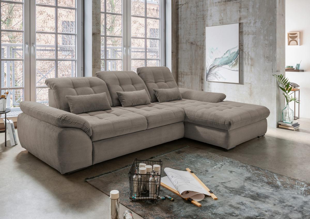 Ecksofa mit Bettkasten Rigatti ca. 314x184 cm Graubraun - Graubraun/Schwarz, MODERN, Textil/Metall (314/184cm) - Livetastic