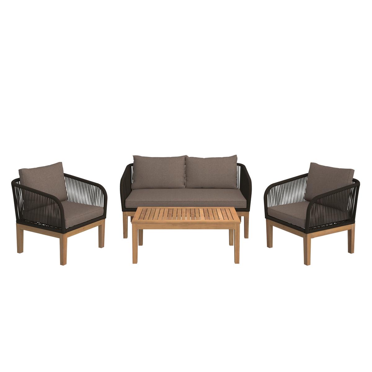 Loungegarnitur-Set Maja Grau/Akaziefarben - Grau/Akaziefarben, Modern, Holz/Kunststoff (142/74/73cm) - Mömax