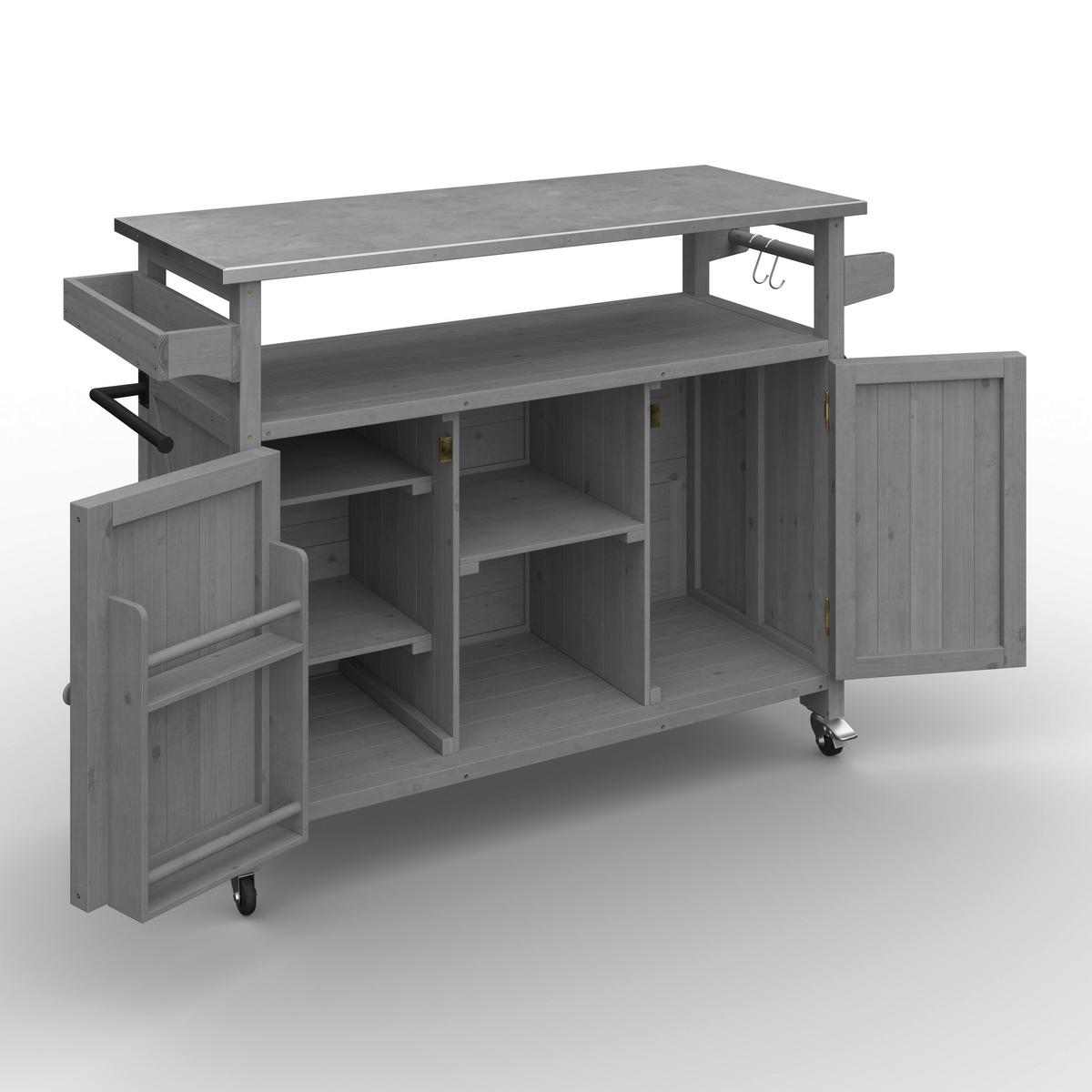 Gartenschrank Jada Grau aus Echtholz - Grau, MODERN, Holz/Metall (128/47/92cm) - Bessagi Garden
