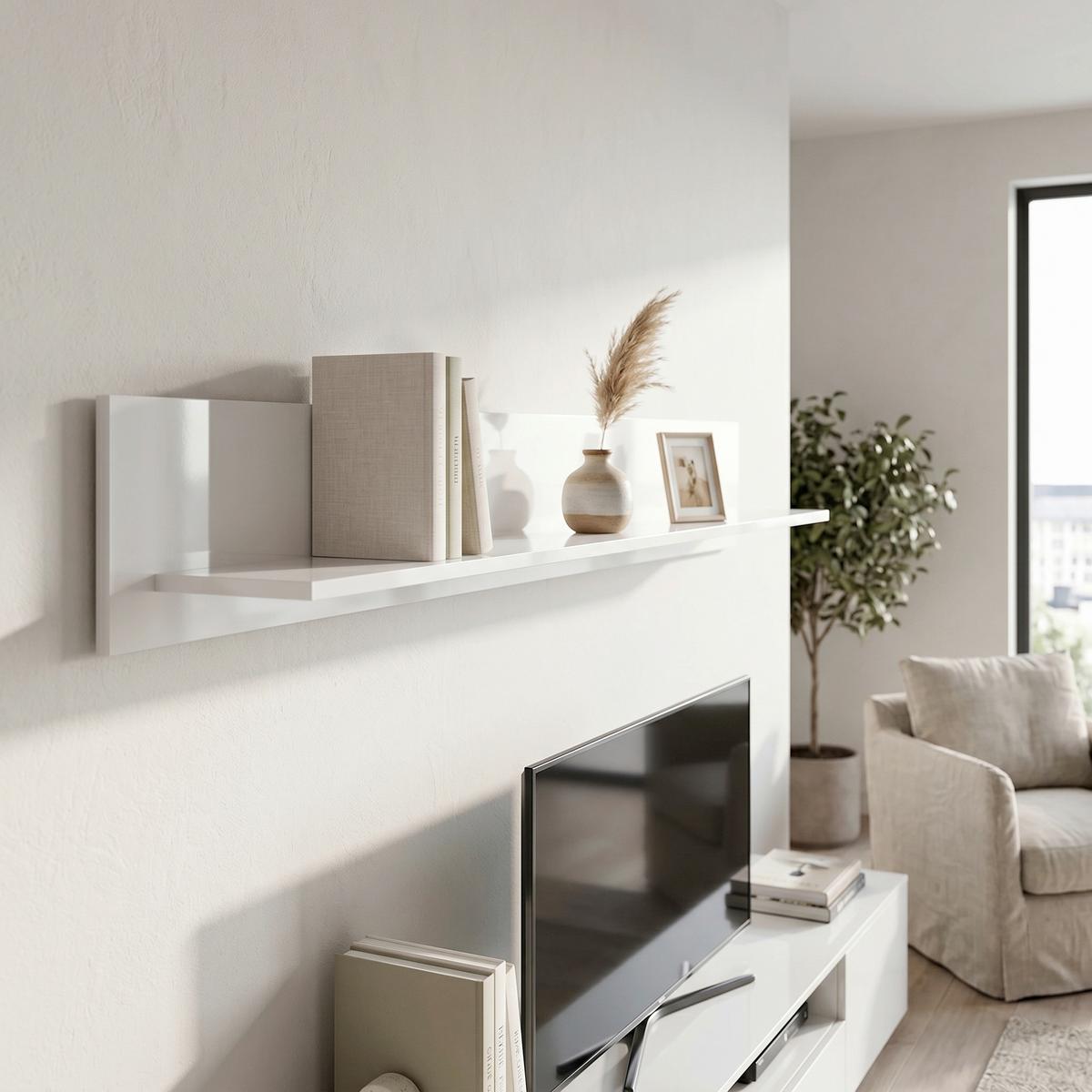 Zidna Polica Skylight - bijela visoki sjaj, Design, drvni materijal (170/22/21cm) - Modern Living