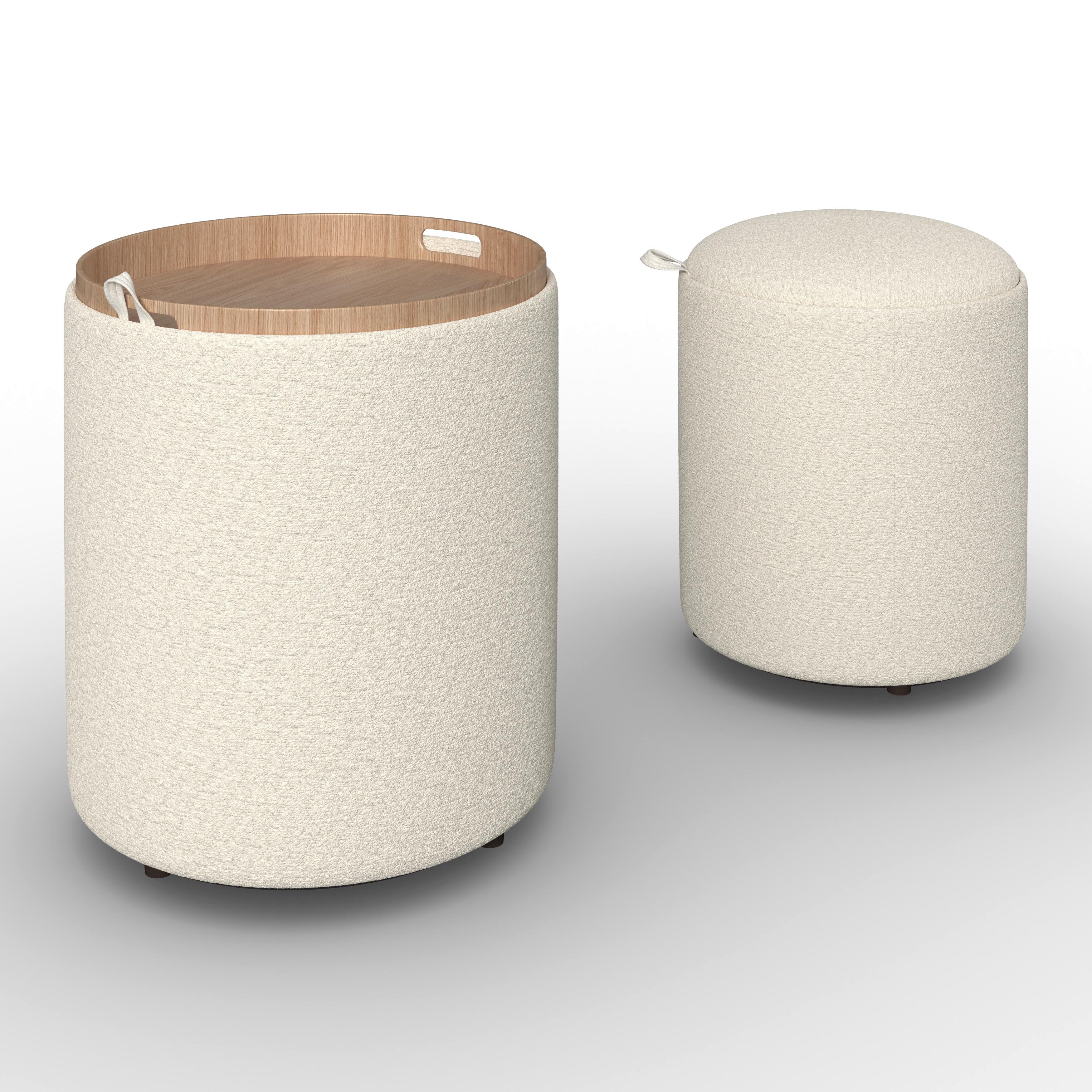 Hocker Set Melanie Bouclé Weiß - Weiß, MODERN, Holzwerkstoff/Textil (44cm) - Bessagi Home