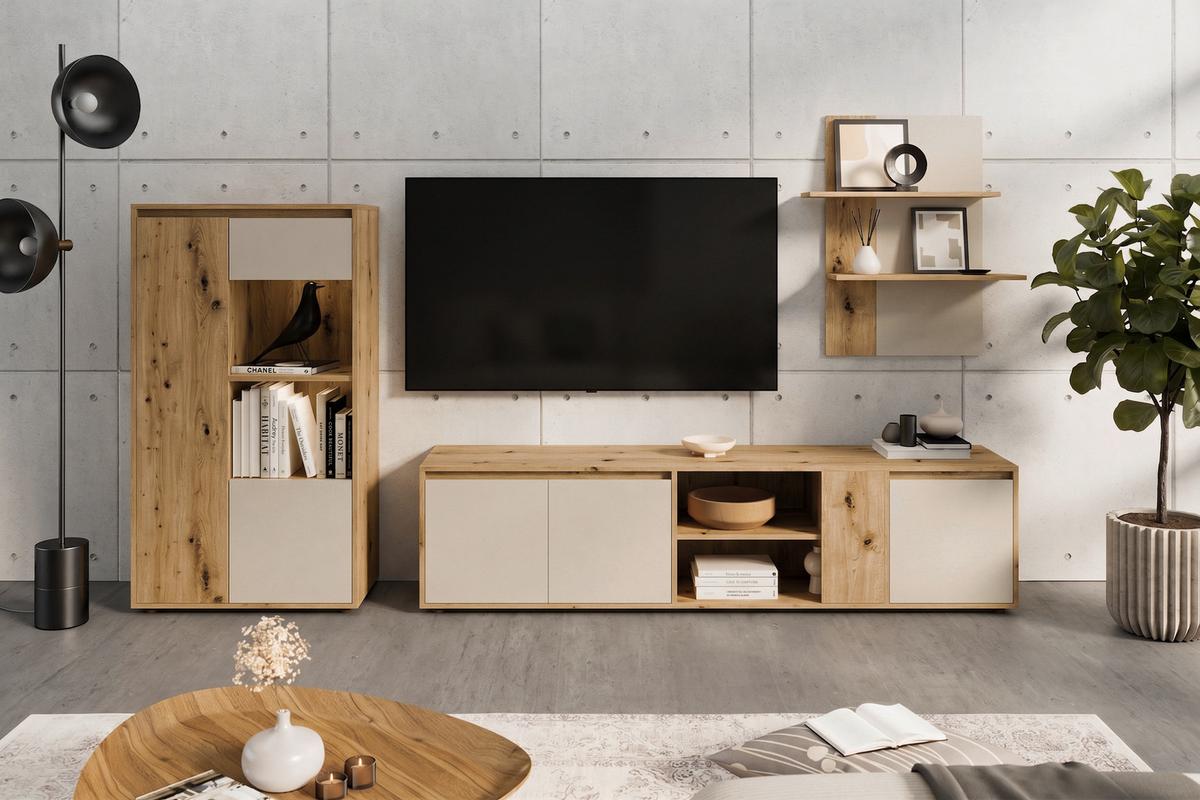 Regal Za Dnevni Boravak Caneva - kašmir/hrast Artisan, Moderno, staklo/drvni materijal (267,5/135/40cm) - Modern Living