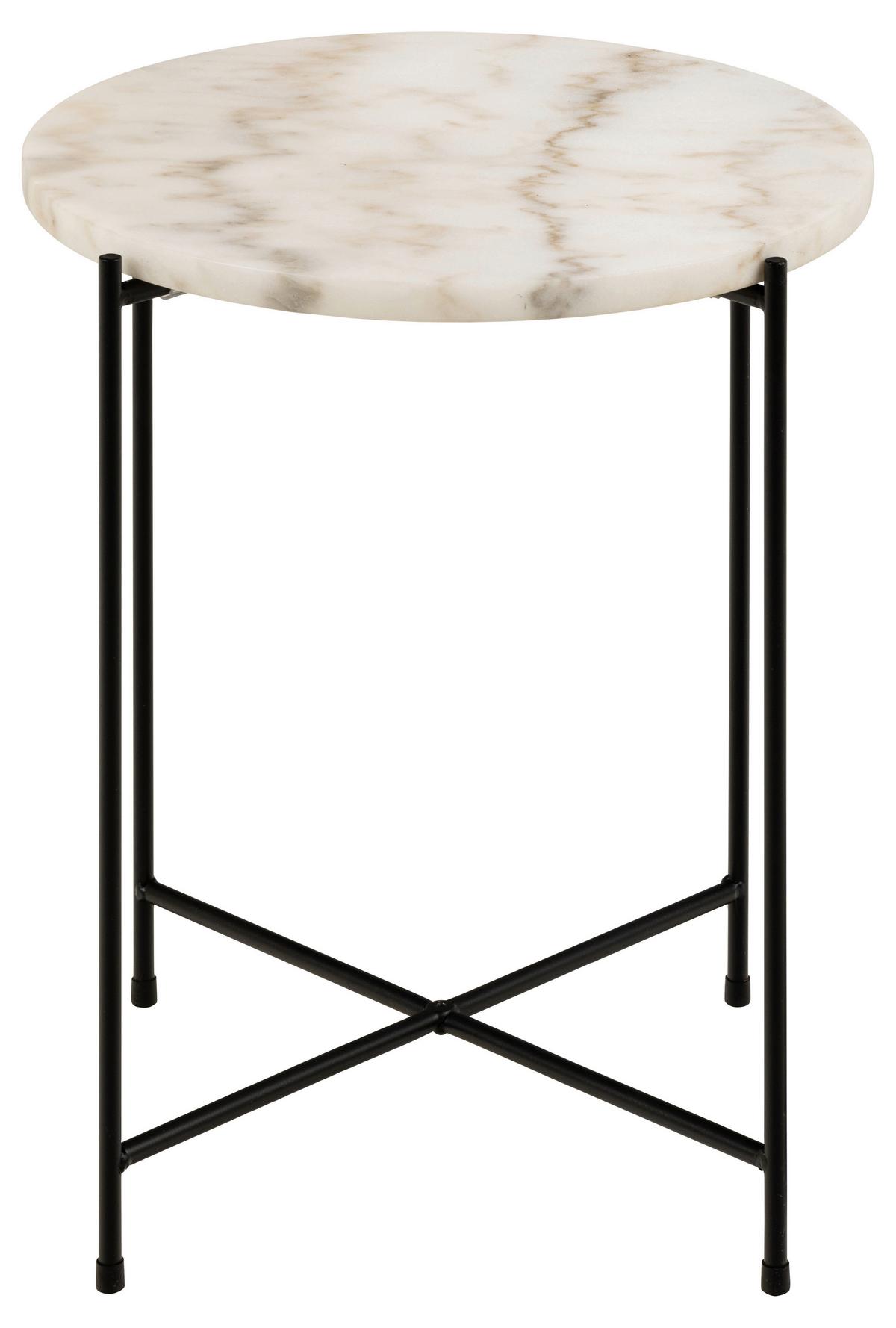 Masă auxiliară AVILA - alb/negru, Trend, metal/piatră (42/42/45cm) - Modern Living
