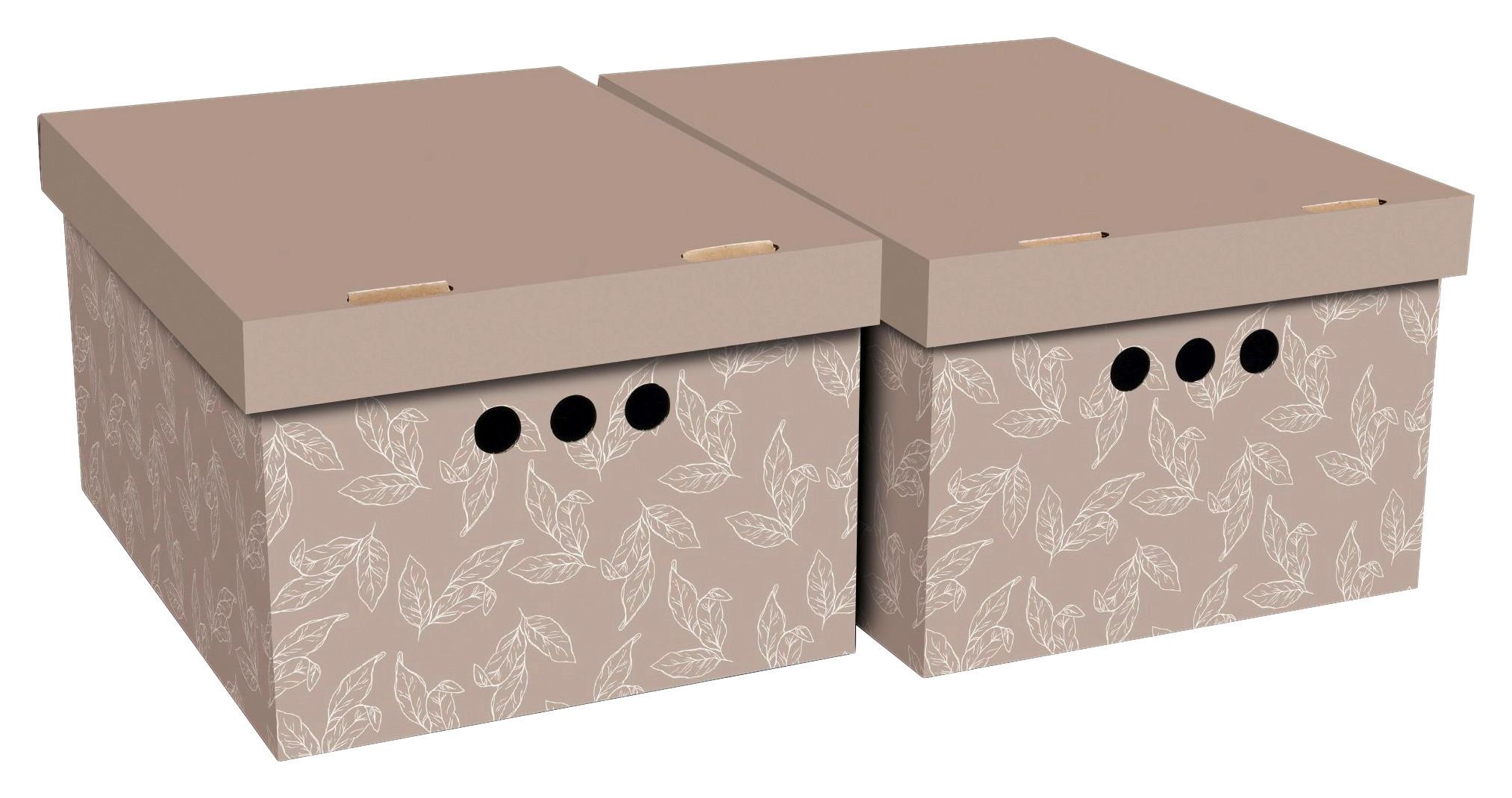 Box mit Deckel Jimmy, 2 Stk. - Rosa/Weiß, Karton (35,5/18,5/26,4cm) - Modern Living