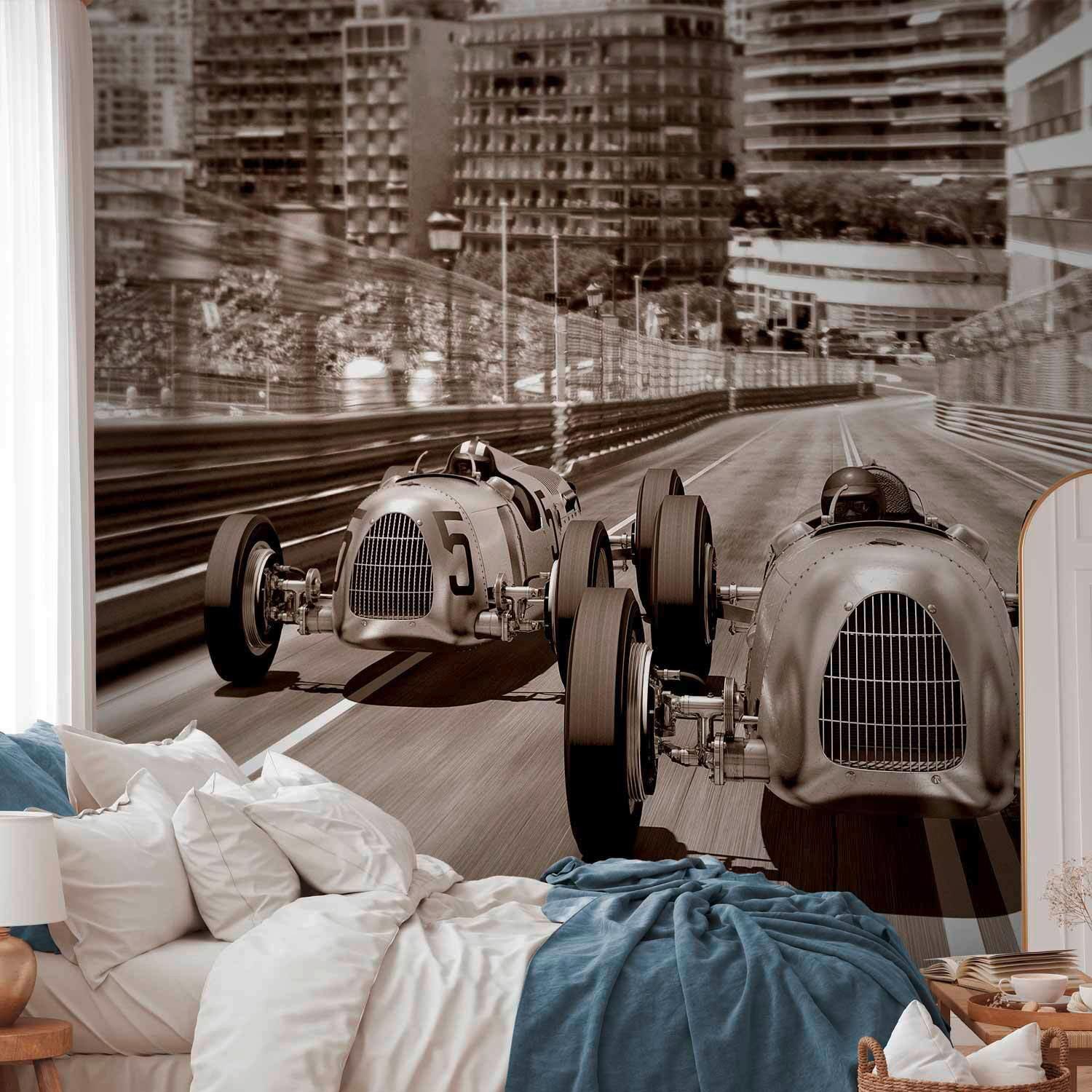 Fototapeta Retro Formula 1 - rjava, Basics, tekstil (400/280cm) - artgeist