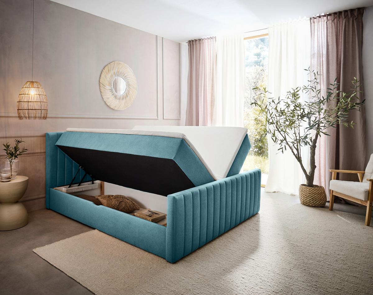 Box Krevet Sontje - crna/svijetlo plava, Konvencionalno, tekstil/plastika (160/200cm) - Modern Living