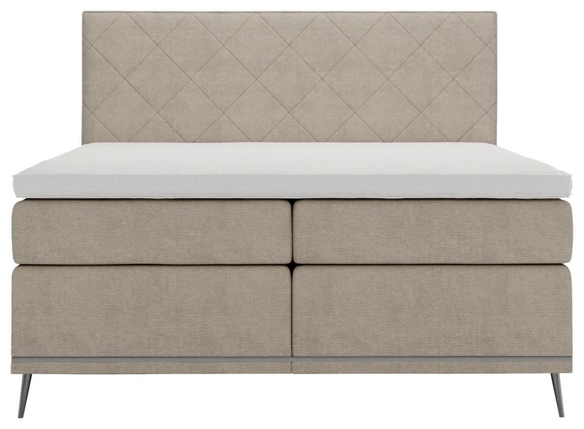 Boxspringbett Beige - Beige/Silberfarben, Konventionell, Textil/Metall (180/200cm) - Premium Living