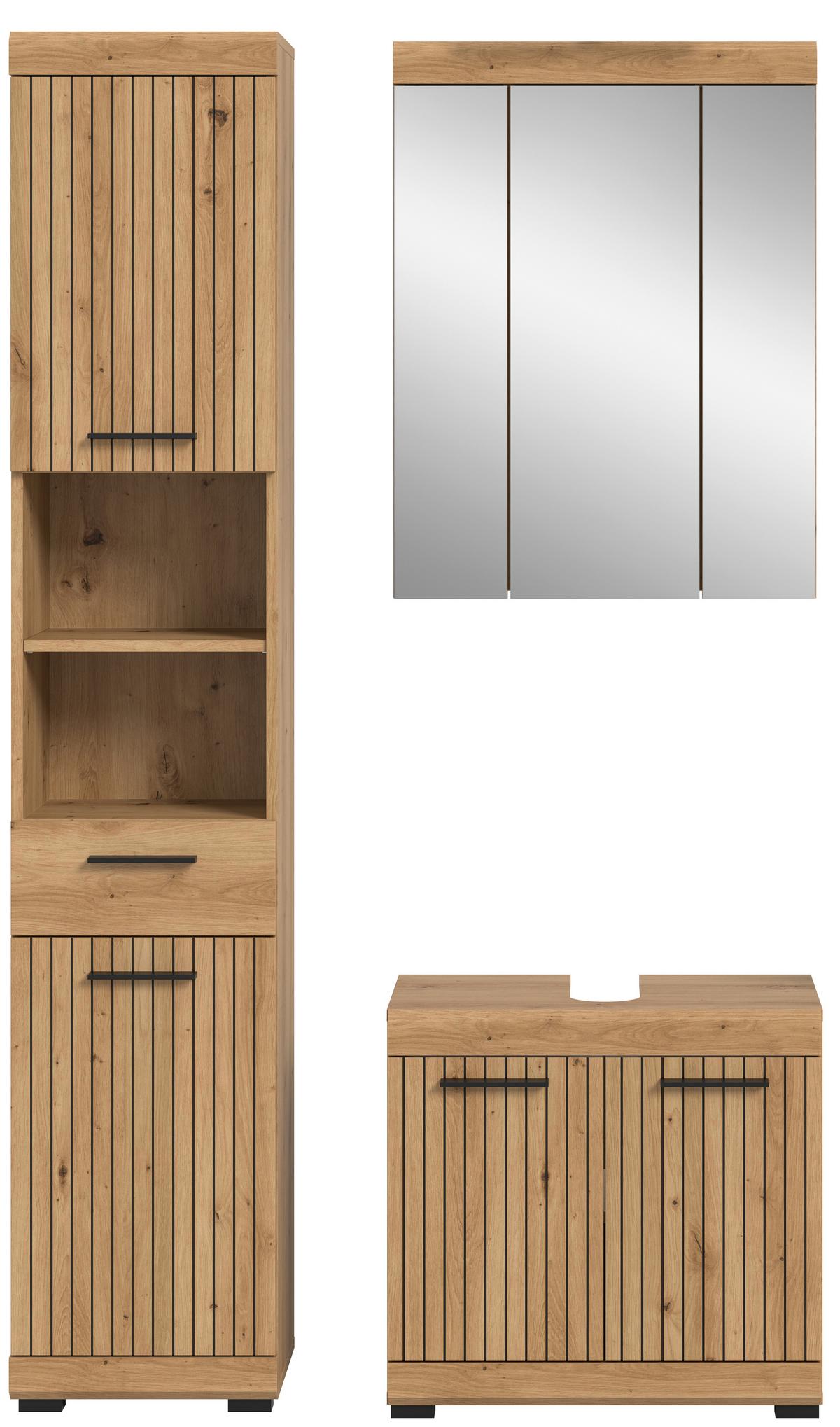 Badezimmer Scout Eiche Artisan 3-teilig - Schwarz/Eiche Artisan, Trend, Glas/Holzwerkstoff (97cm) - MID.YOU