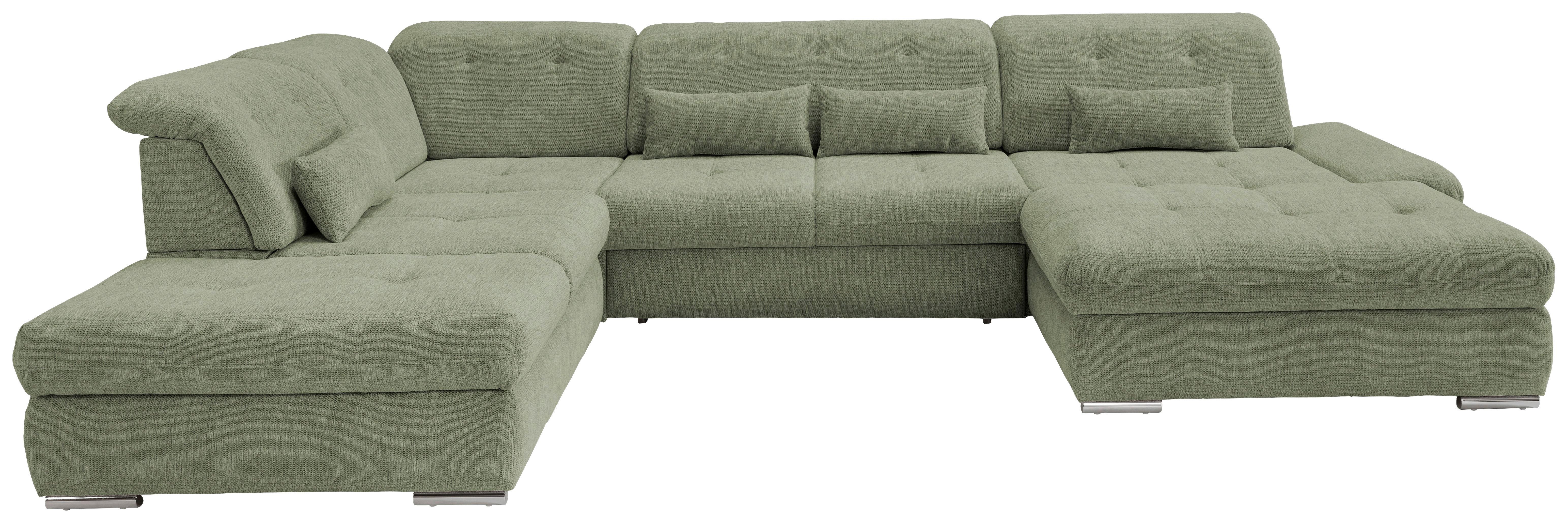 Wohnlandschaft Dalida Grün Chenille - Chromfarben/Grün, Design, Textil/Metall (254/376/195cm) - Livetastic